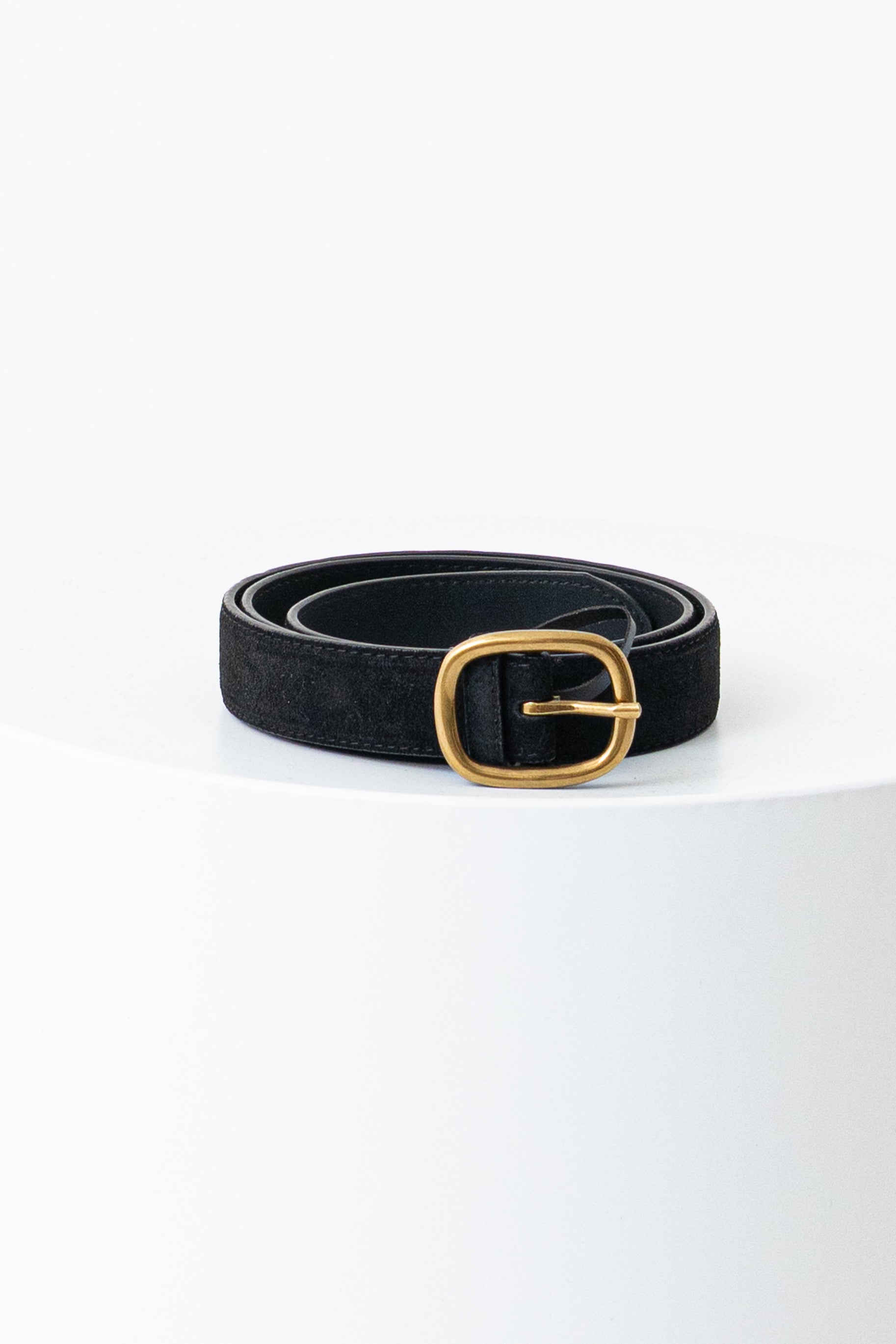 Suede Thin Buckle Belt - Black