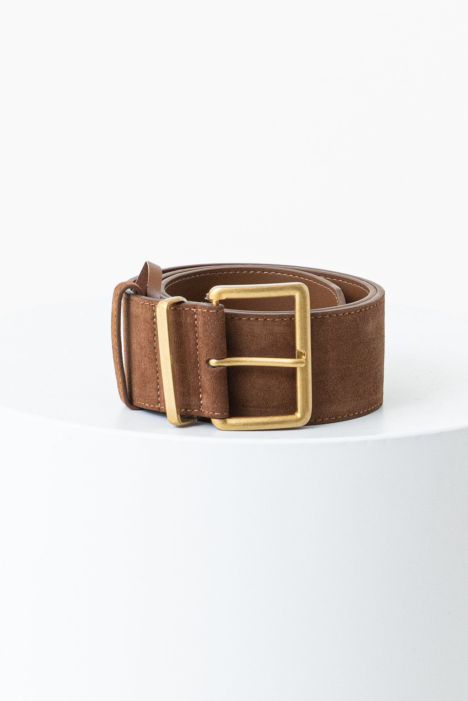 Suede Wide Buckle Belt - Camel