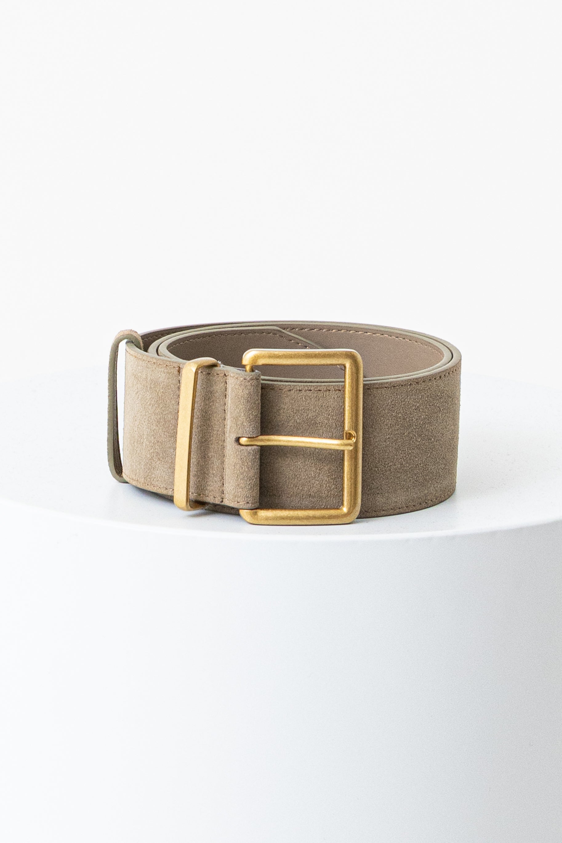 Suede Wide Buckle Belt - Taupe
