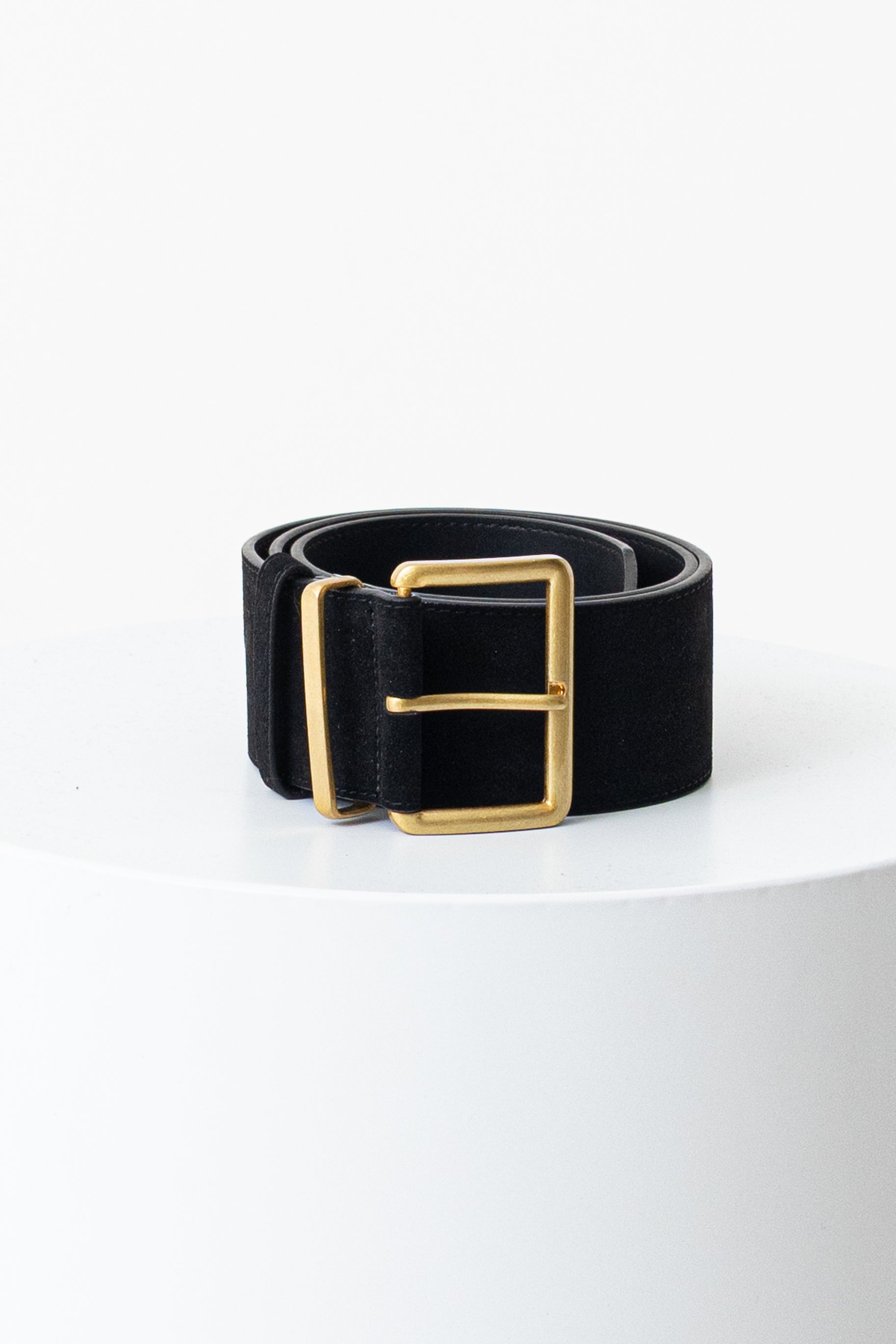 Suede Wide Buckle Belt - Black