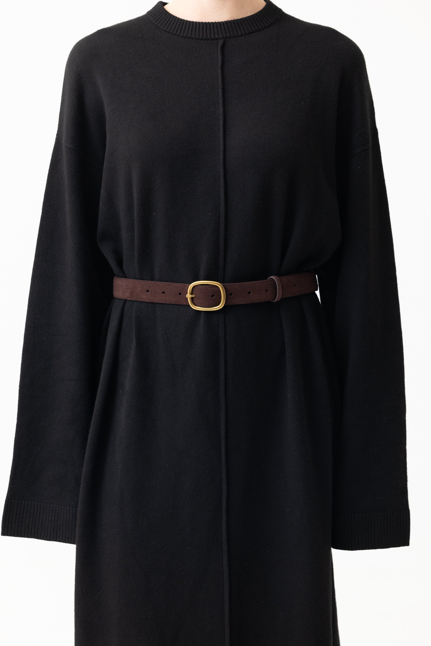 Suede Thin Buckle Belt - Chocolate