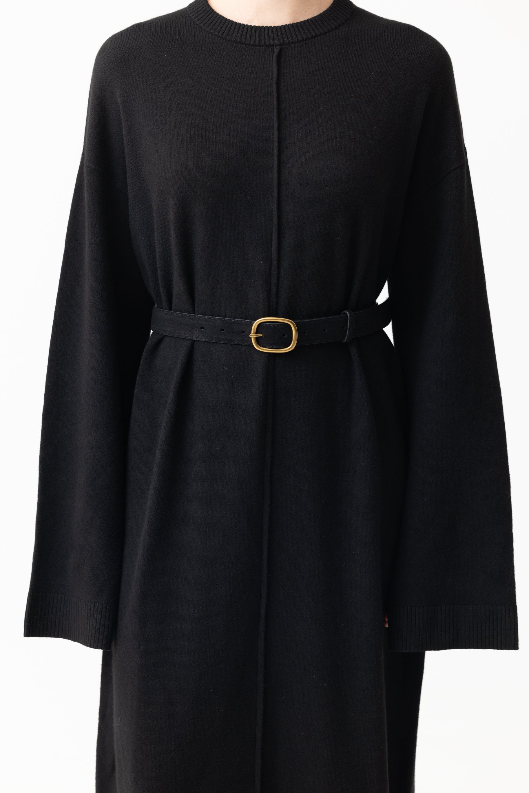 Suede Thin Buckle Belt - Black