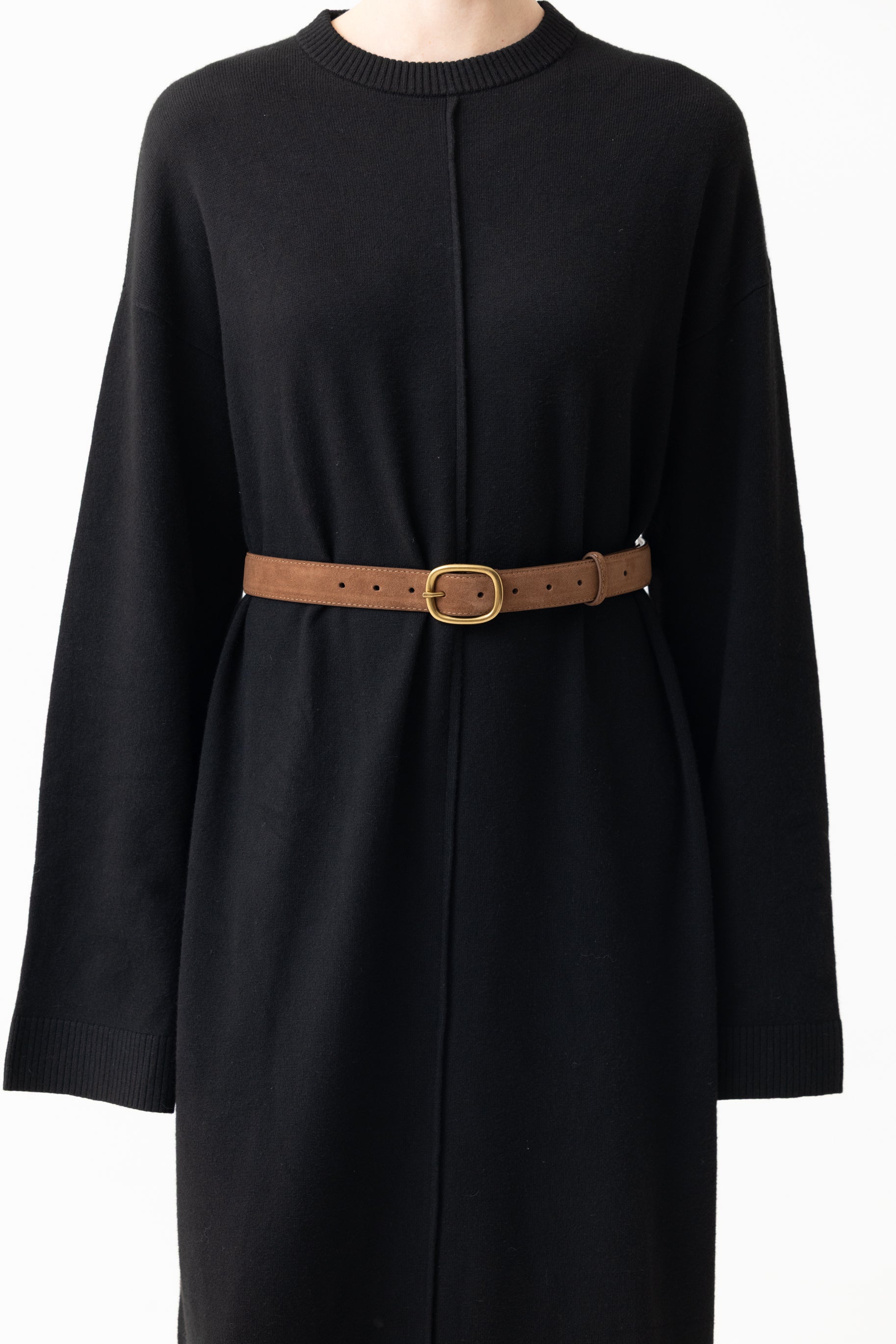 Suede Thin Buckle Belt - Camel