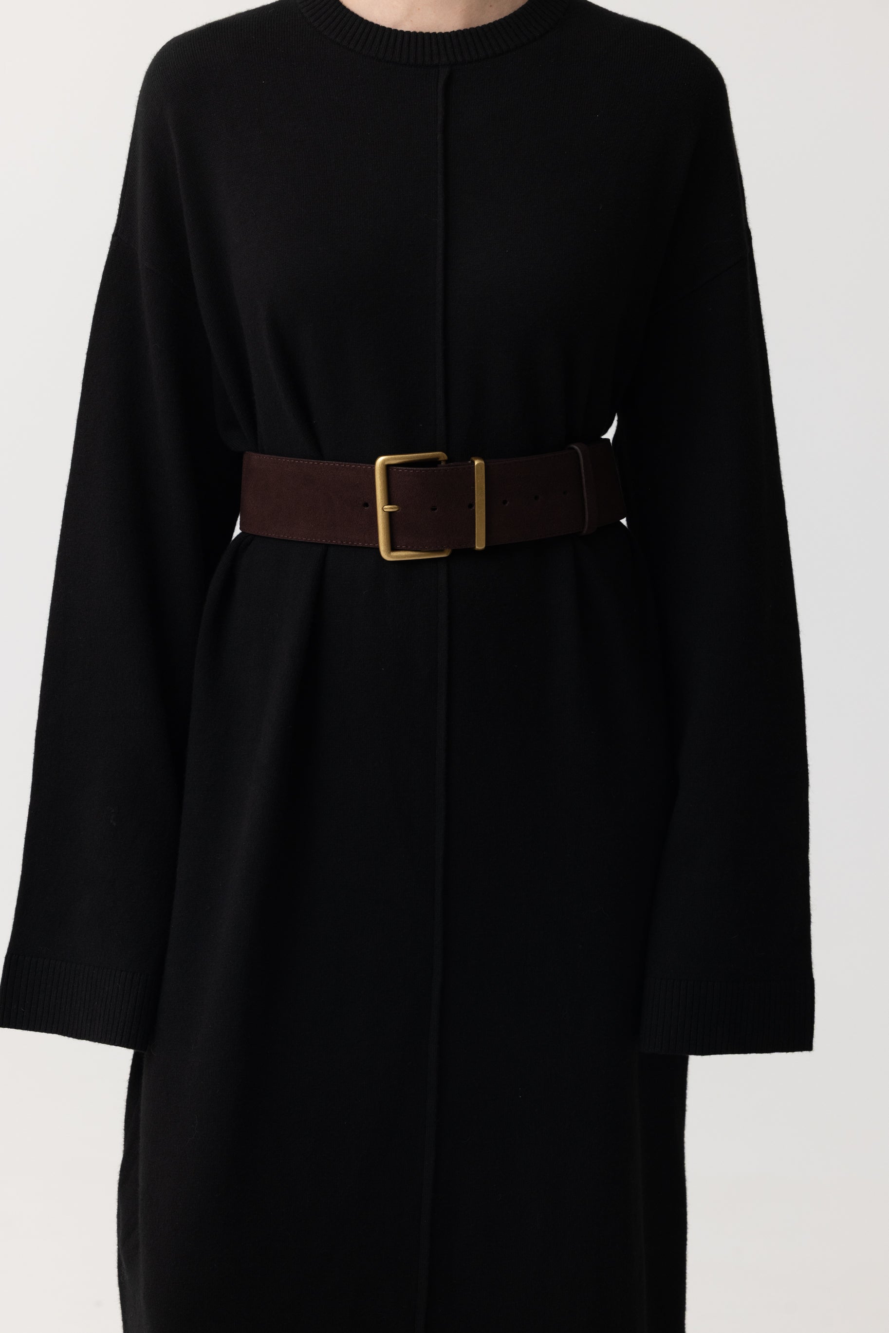 Suede Wide Buckle Belt - Chocolate