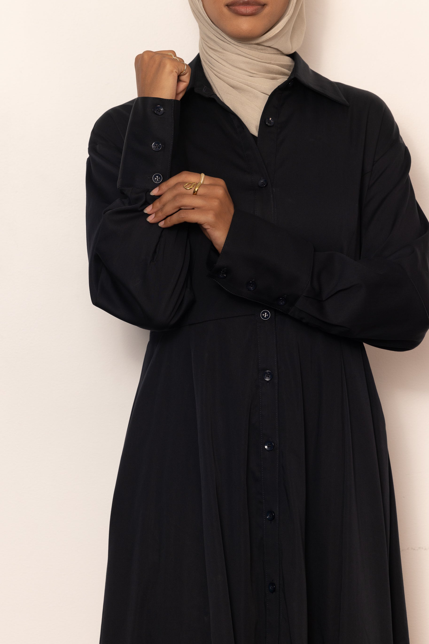 Aaliyah Cotton Shirt Dress - Navy