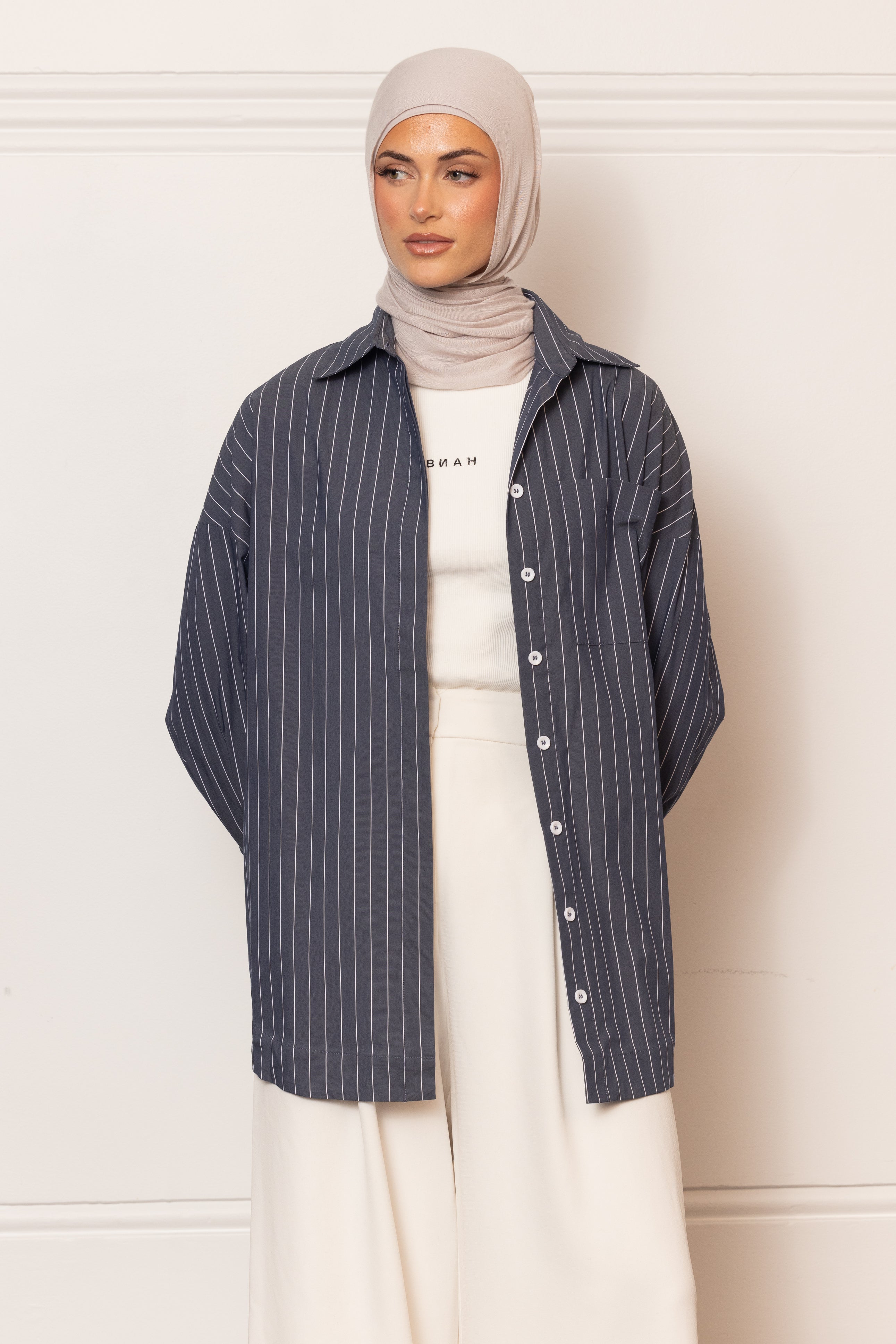 The Ayah Shirt - Charcoal Pinstripe