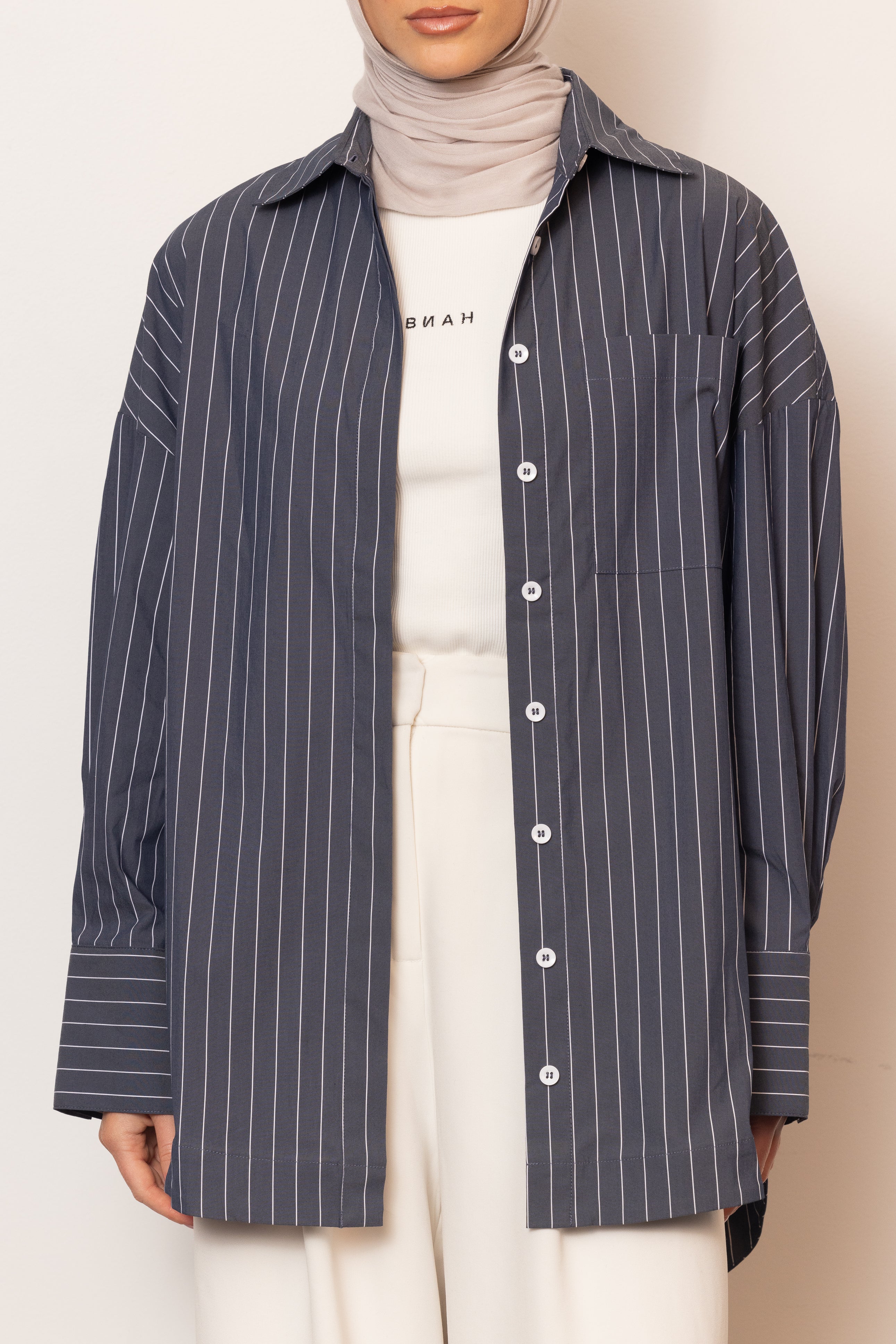 The Ayah Shirt - Charcoal Pinstripe
