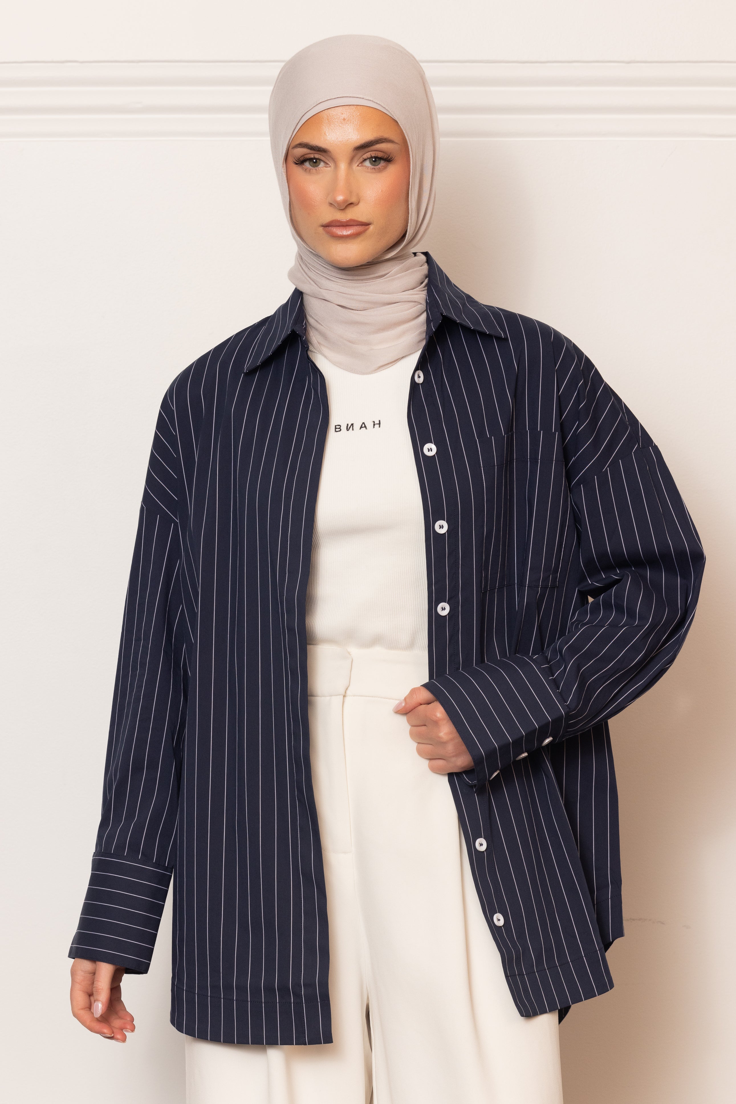 The Ayah Shirt - Navy Pinstripe