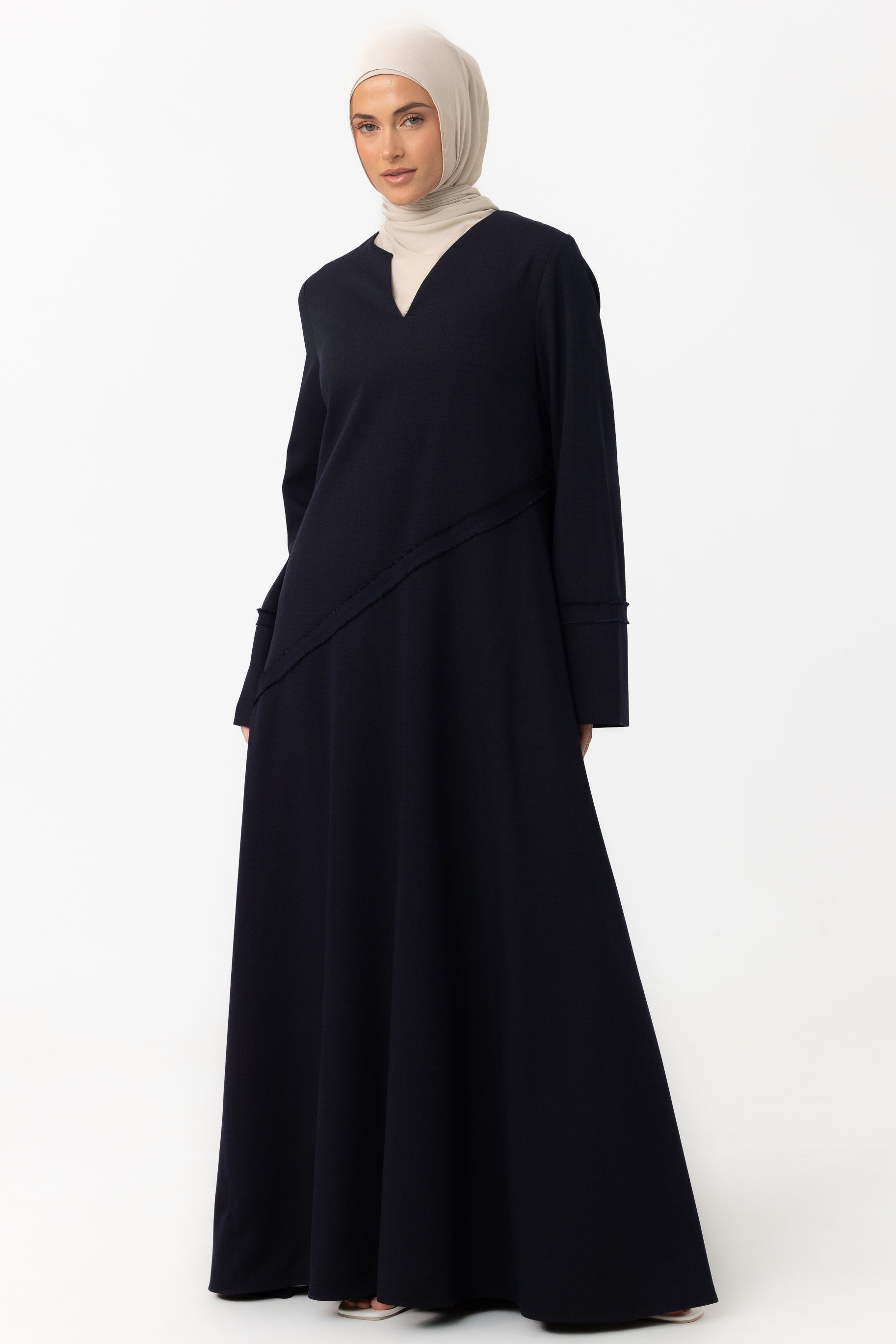 Asymmetric Frayed Abaya - Midnight Blue
