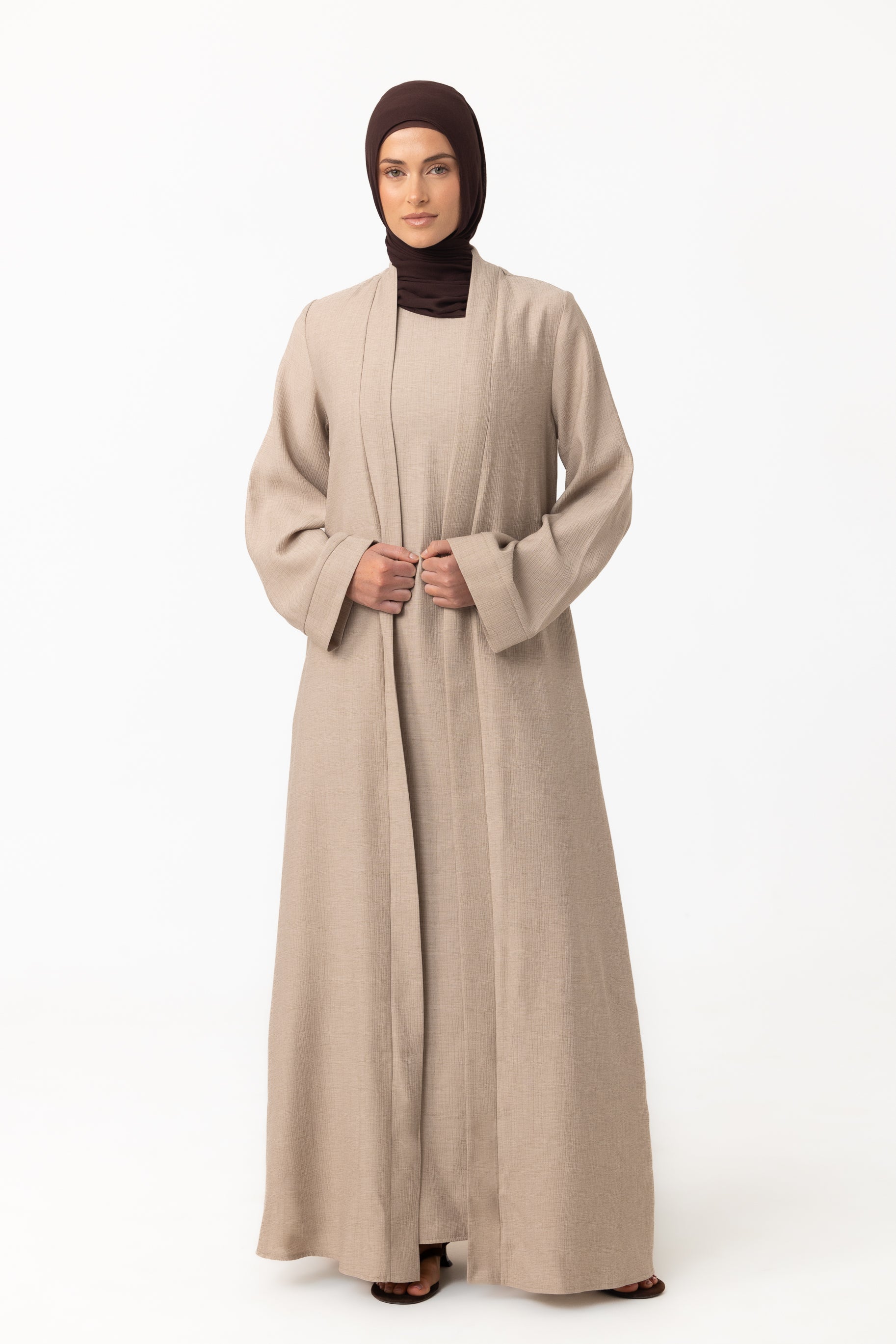 Leen Open Abaya Set - Taupe