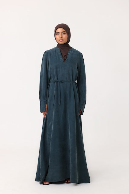 Cupro V Neck Abaya - Teal
