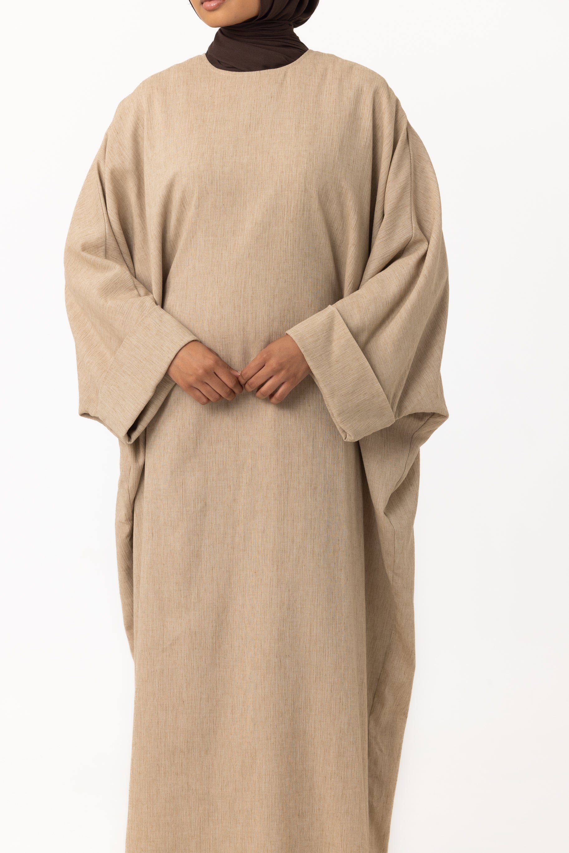 Crinkle Batwing Abaya - Linseed