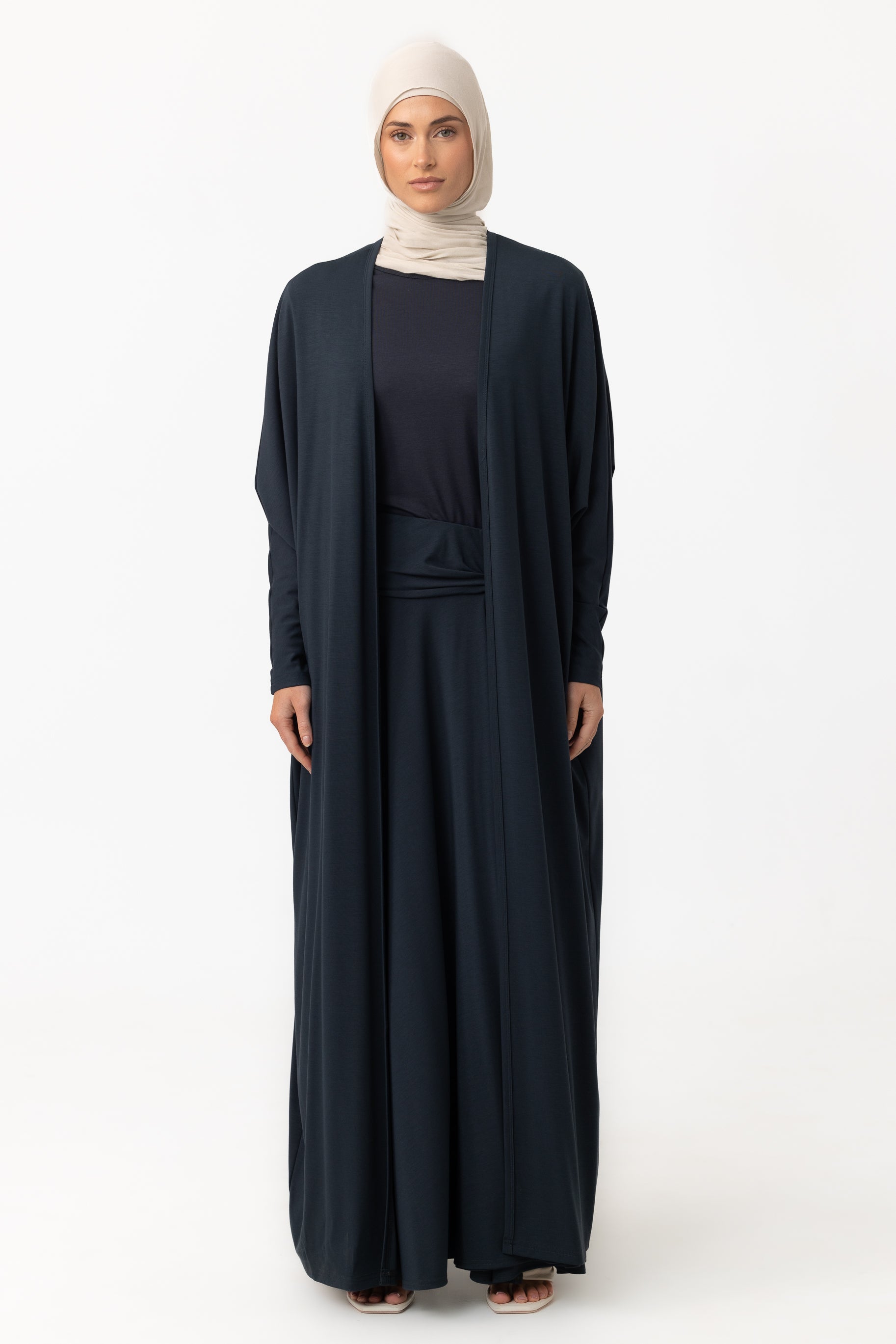 Jersey Batwing Open Abaya - Teal
