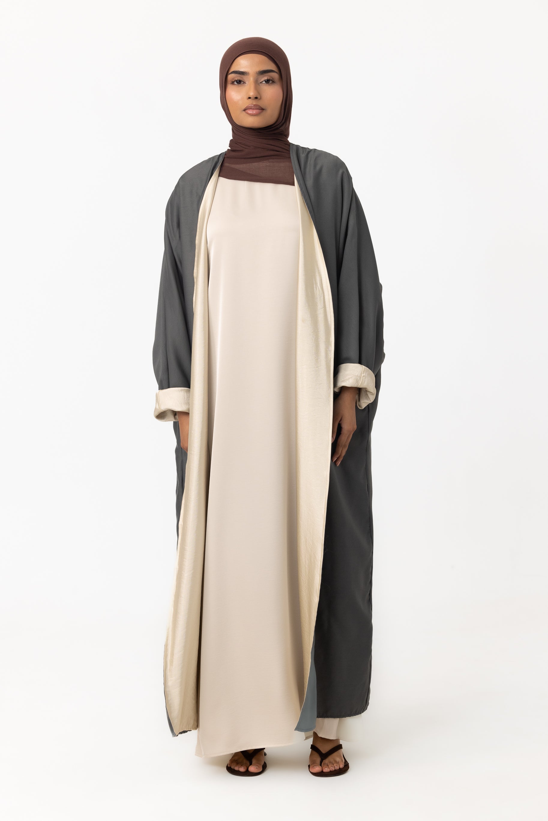 Two Tone Open Abaya - Teal Quartz