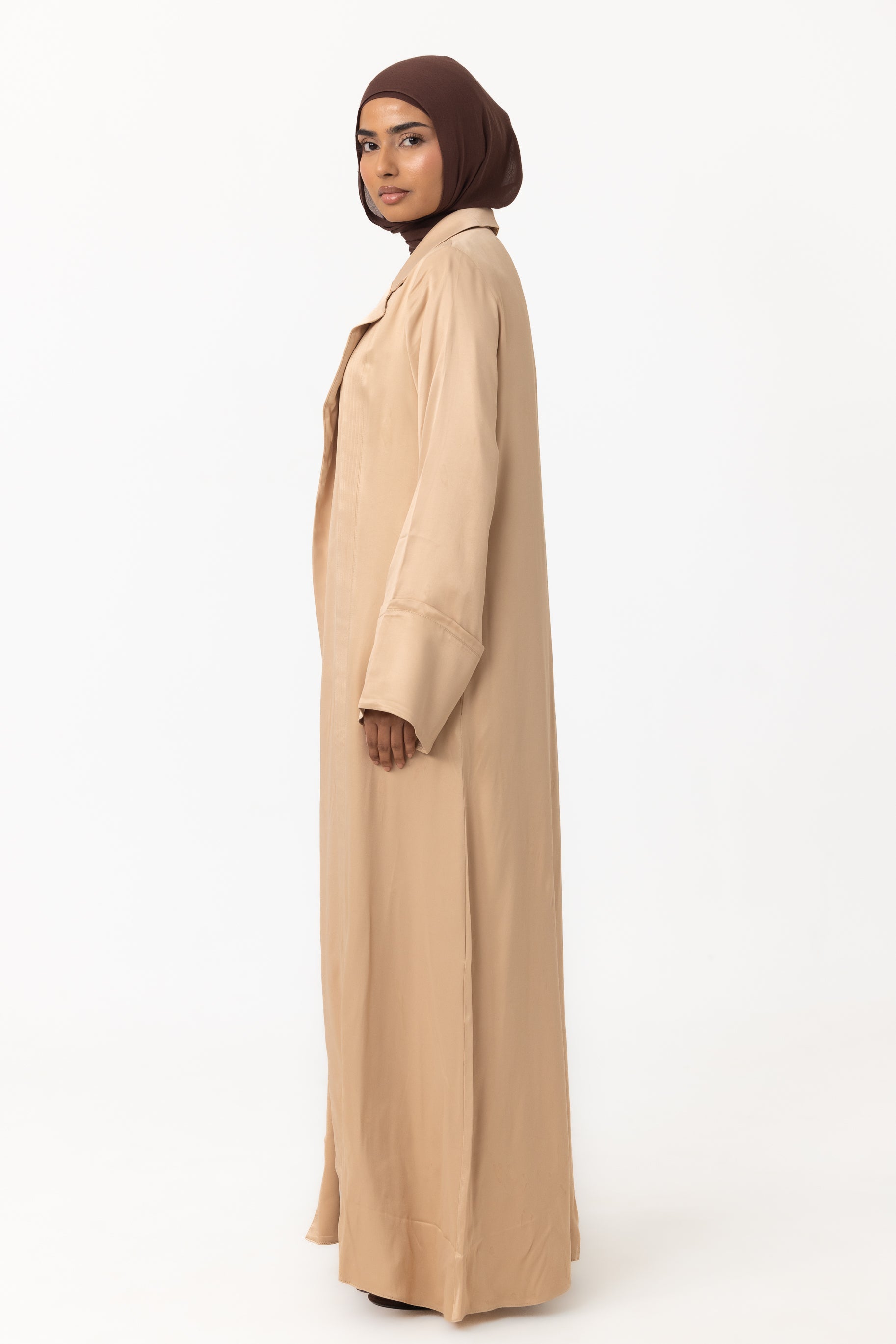 Sasha Satin Open Abaya - Taupe