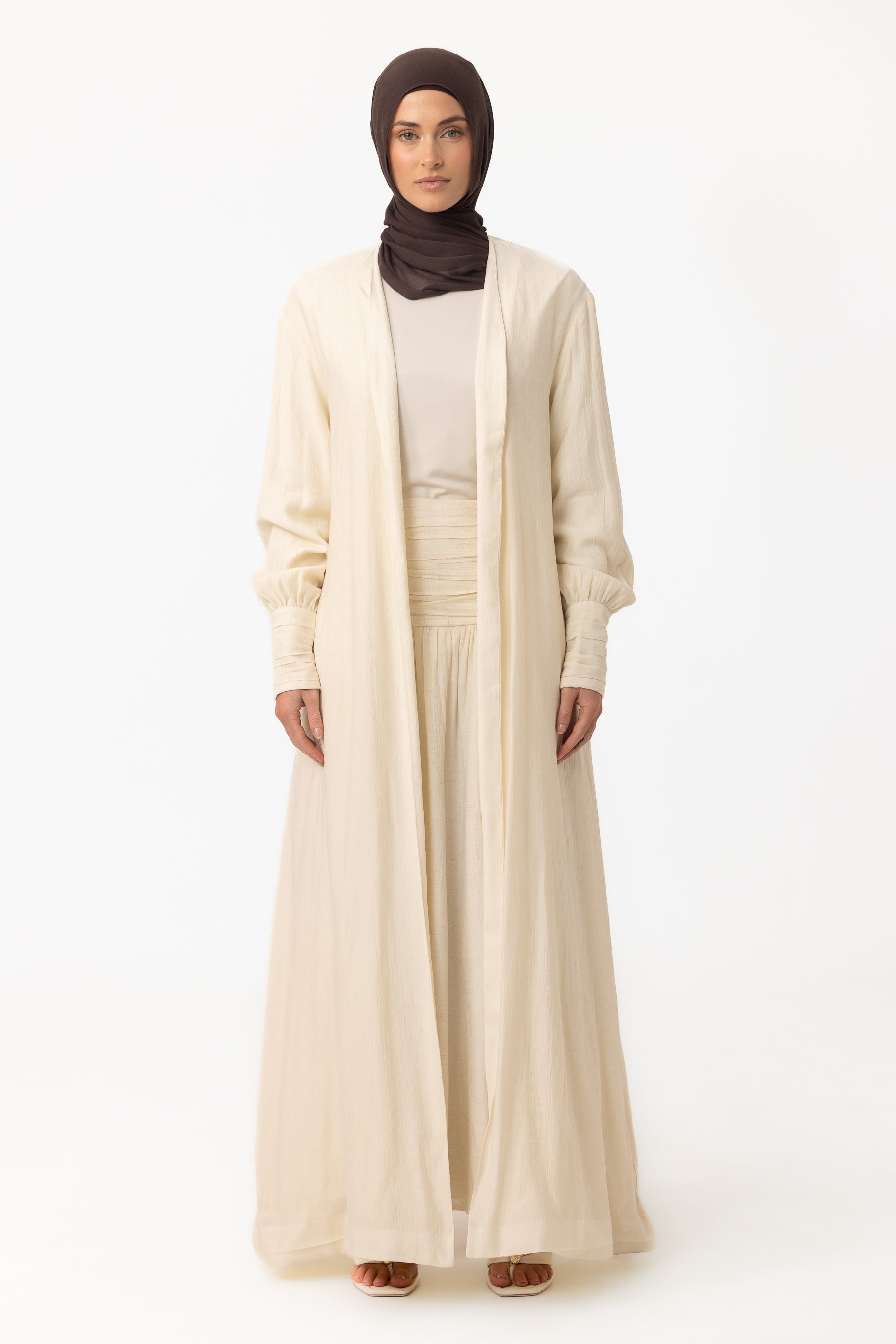 Noelle Ruched Open Abaya - Pearl