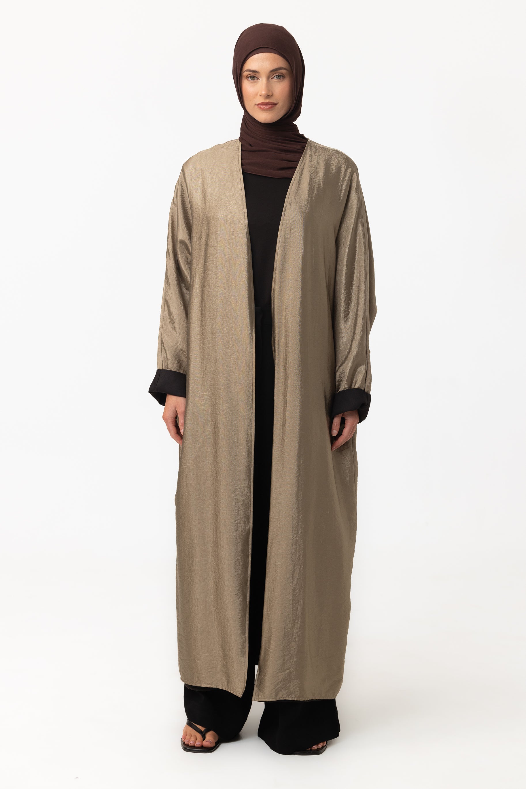Two Tone Open Abaya - Black Olive