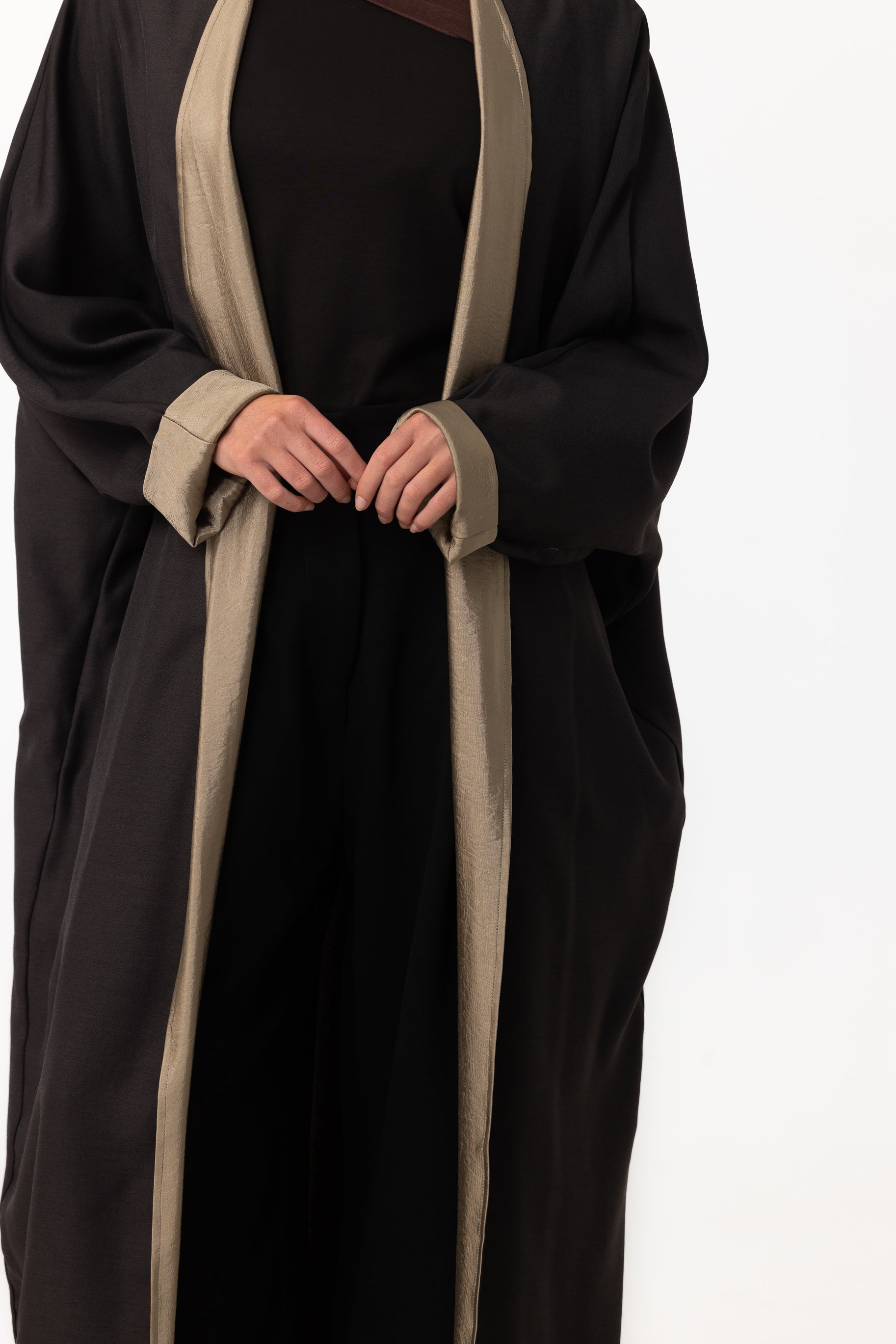 Two Tone Open Abaya - Black Olive