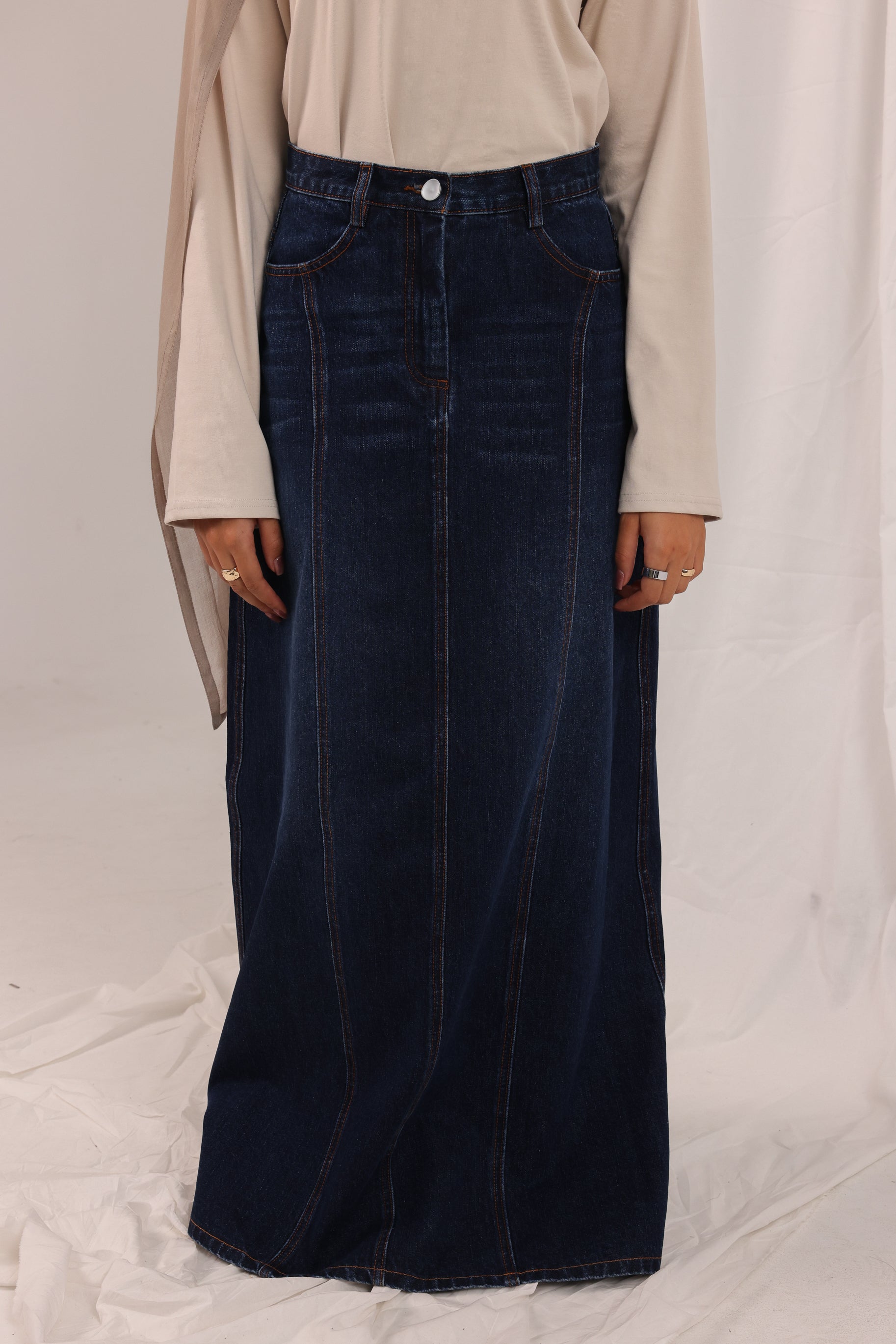 Denim Panelled Skirt - Dark Wash