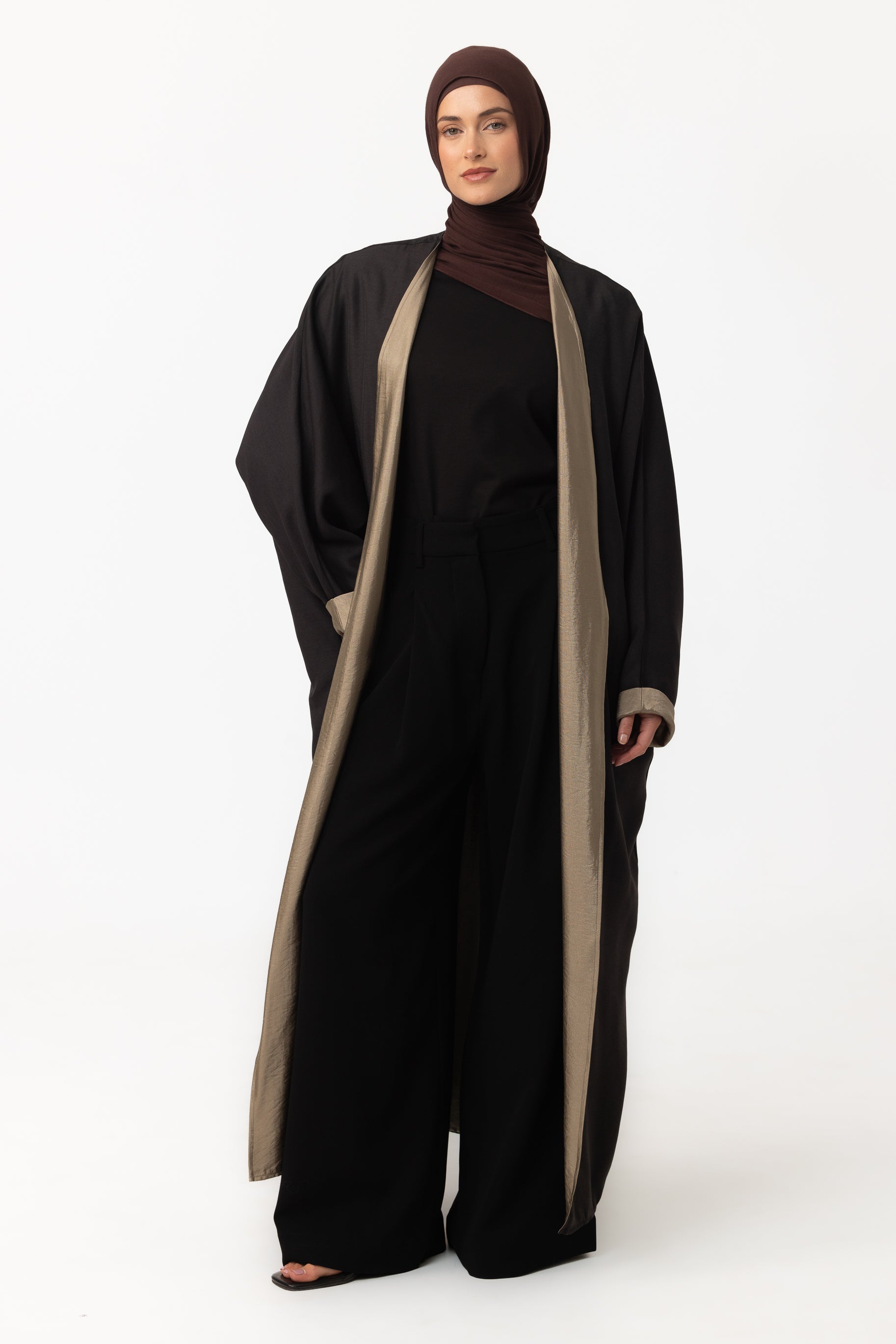 Two Tone Open Abaya - Black Olive