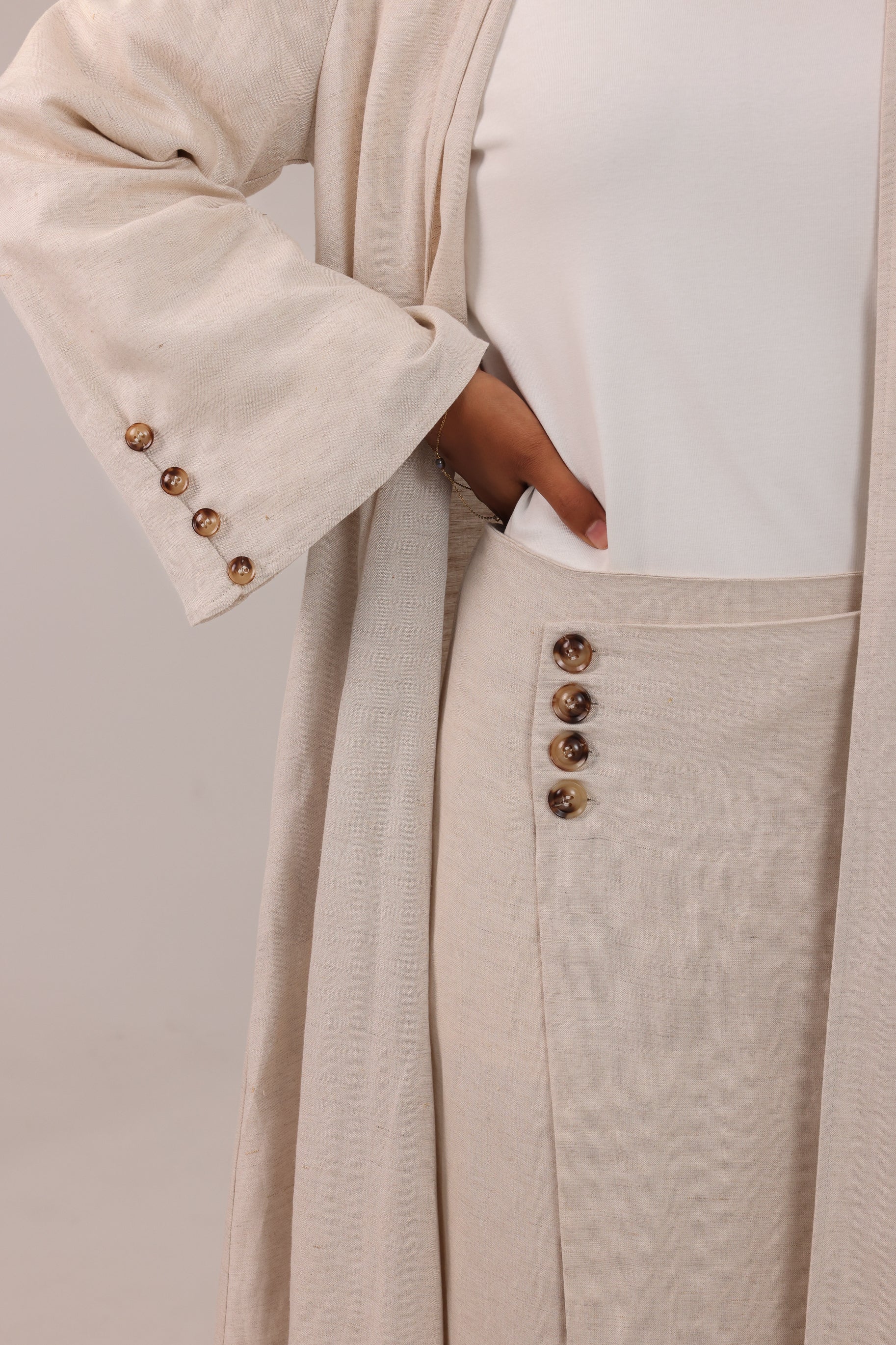 Sienna Linen Button Skirt - Natural