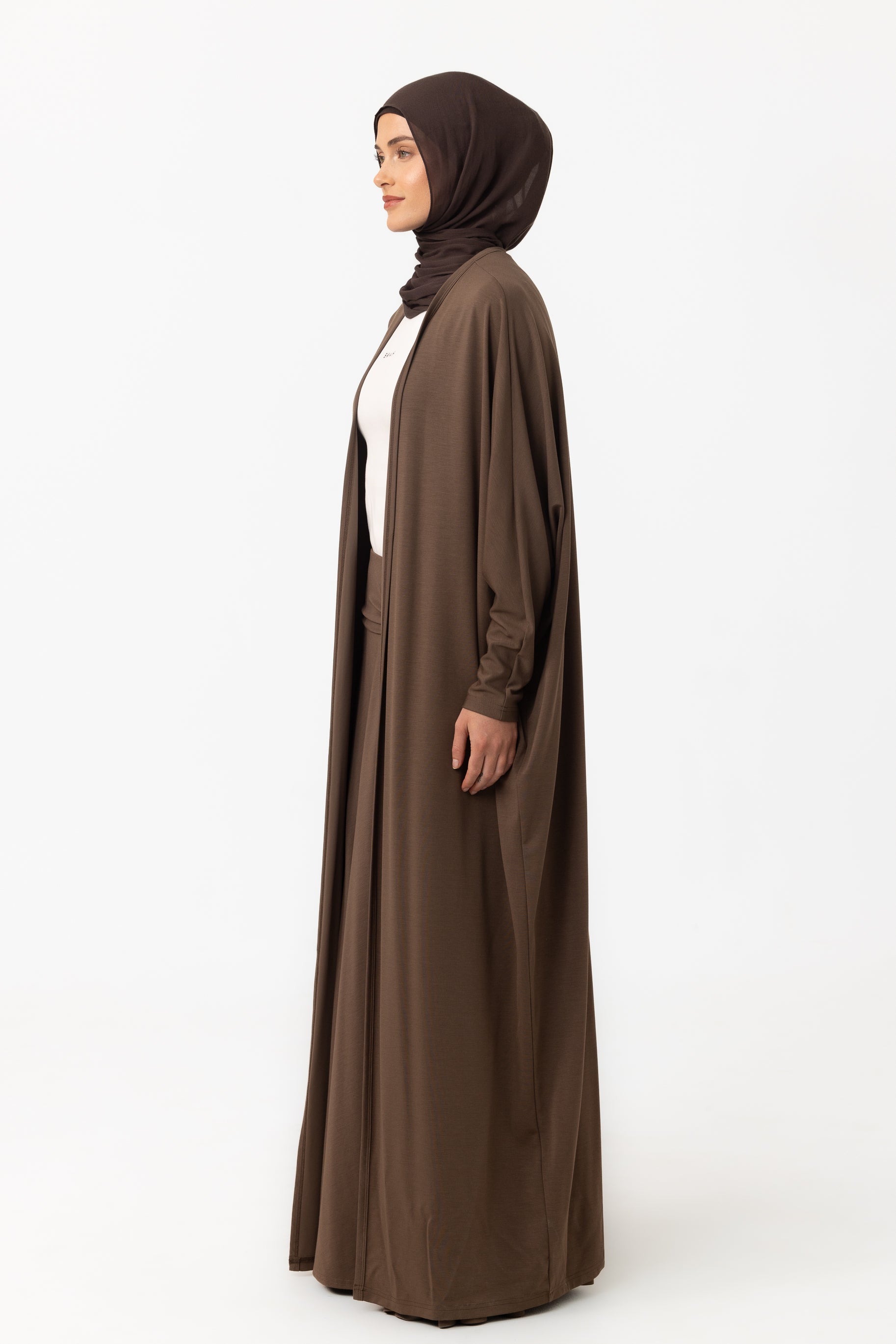 Jersey Batwing Open Abaya - Truffle