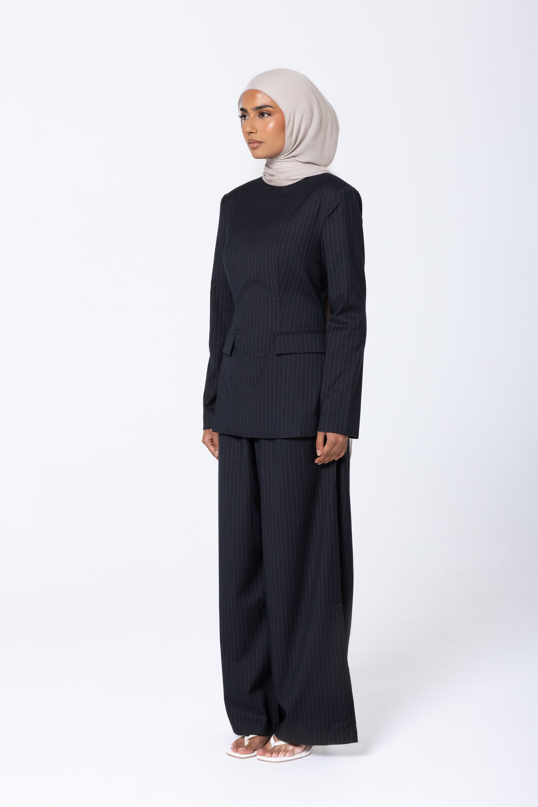 Tailored Pinstripe Pants - Midnight Blue
