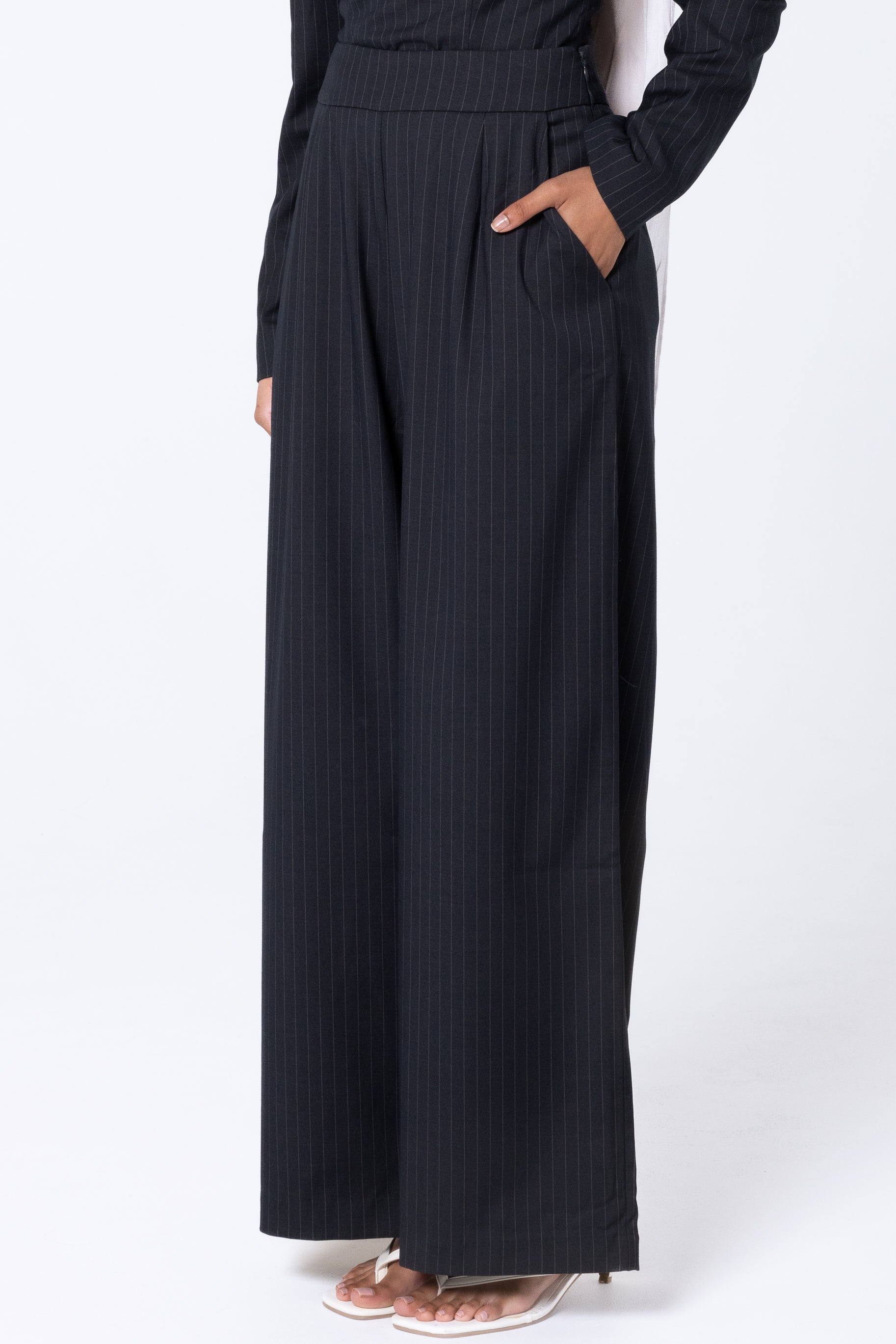 Tailored Pinstripe Pants - Midnight Blue