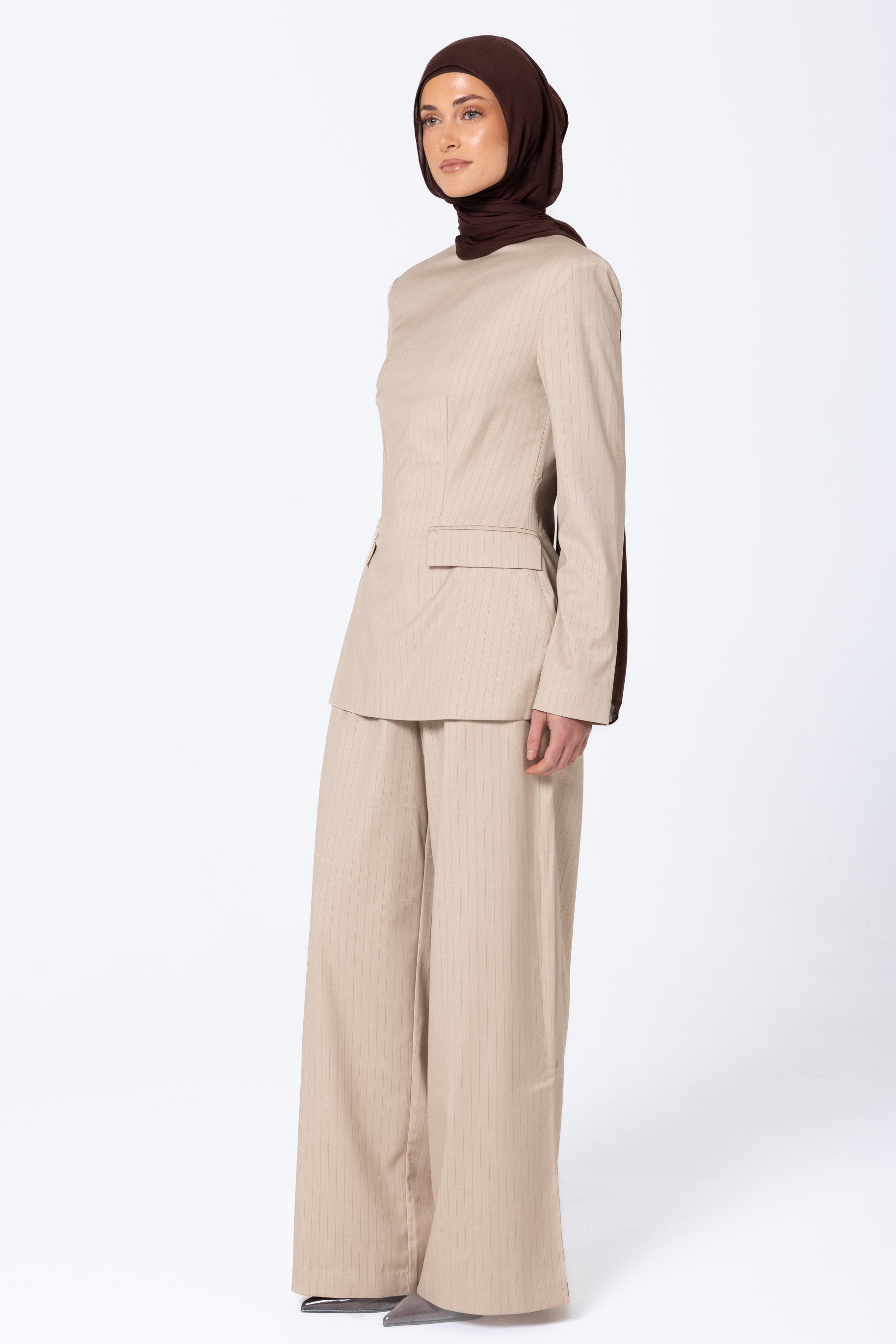 Tailored Pinstripe Top - Sand