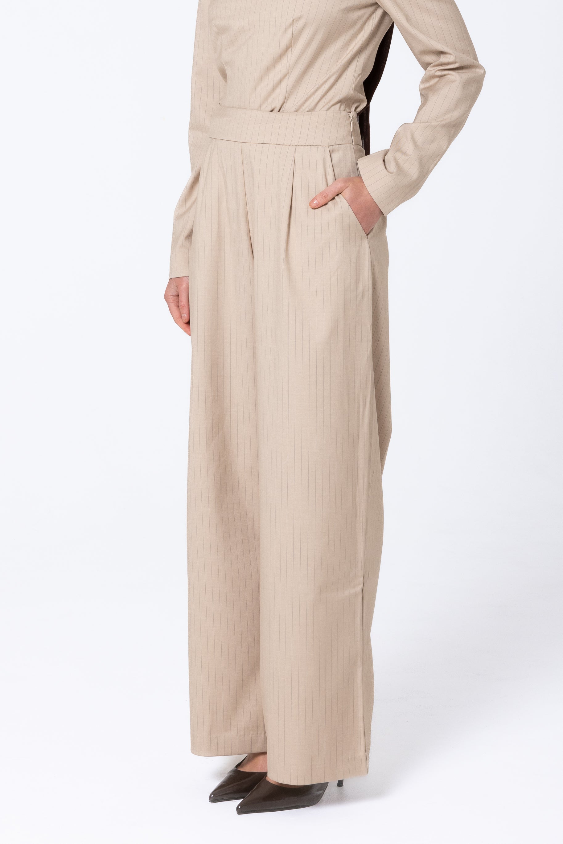 Tailored Pinstripe Pants - Sand