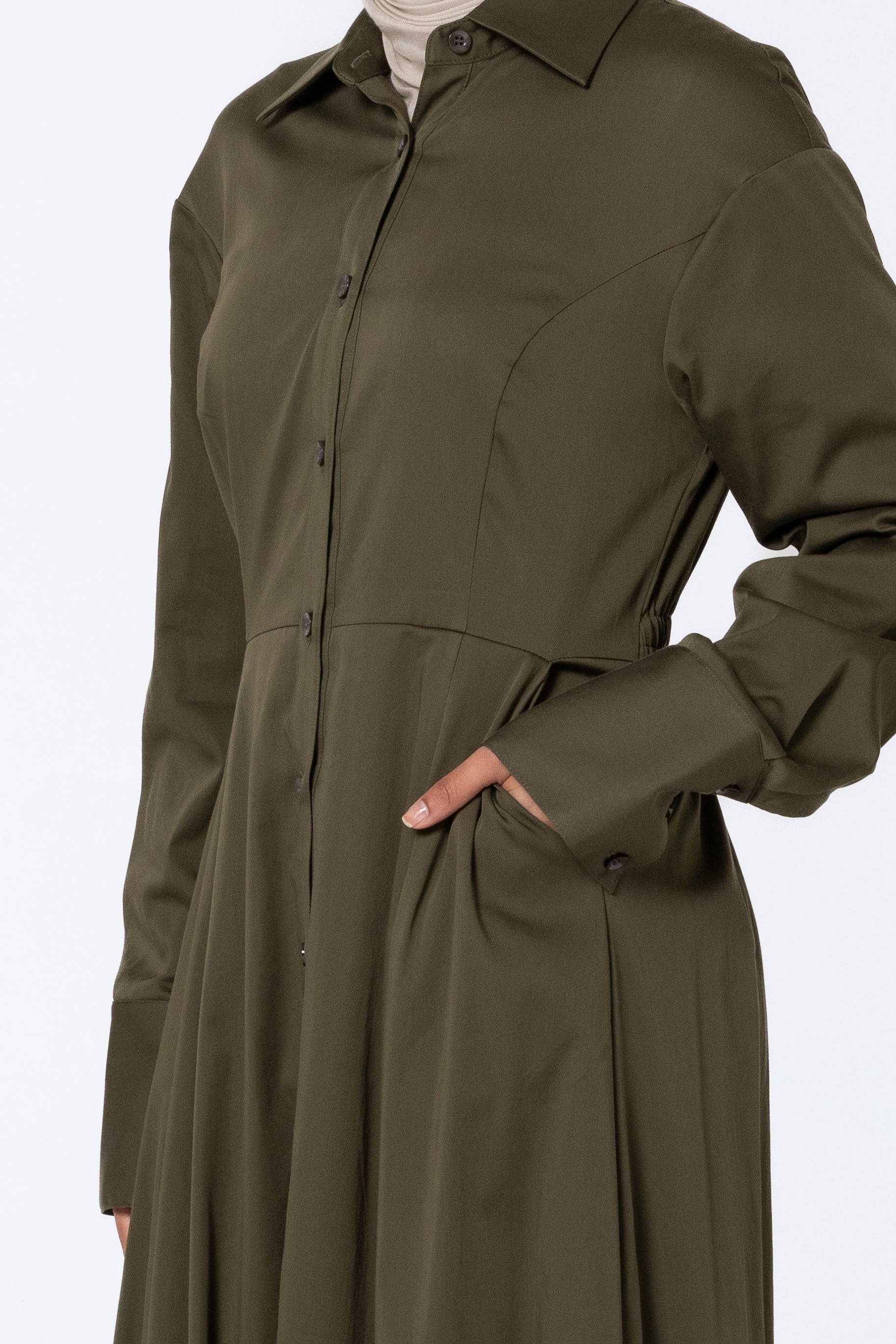 Aaliyah Cotton Shirt Dress - Olive