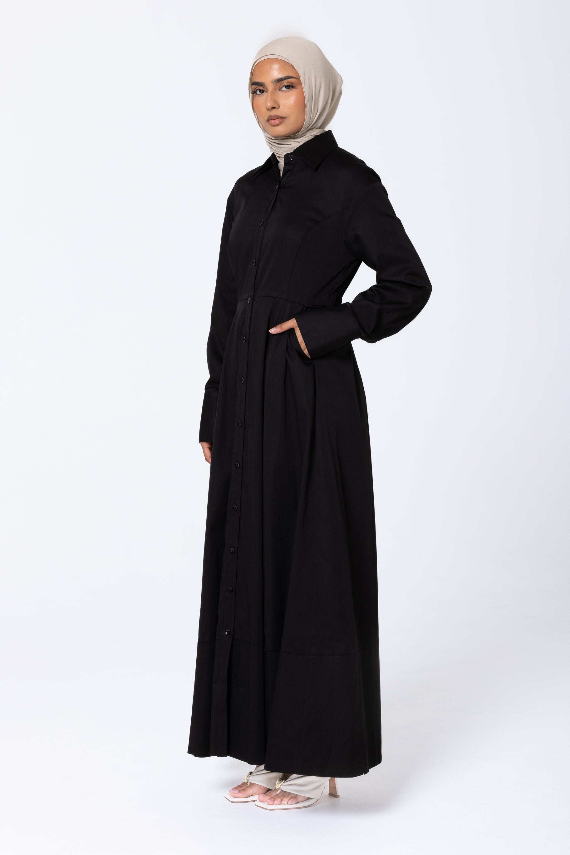 Aaliyah Cotton Shirt Dress - Black