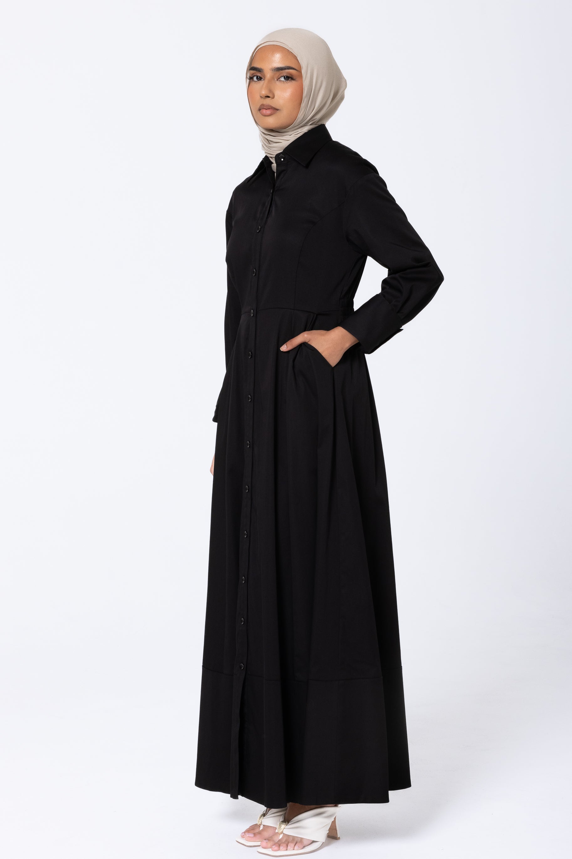 Aaliyah Cotton Shirt Dress - Black