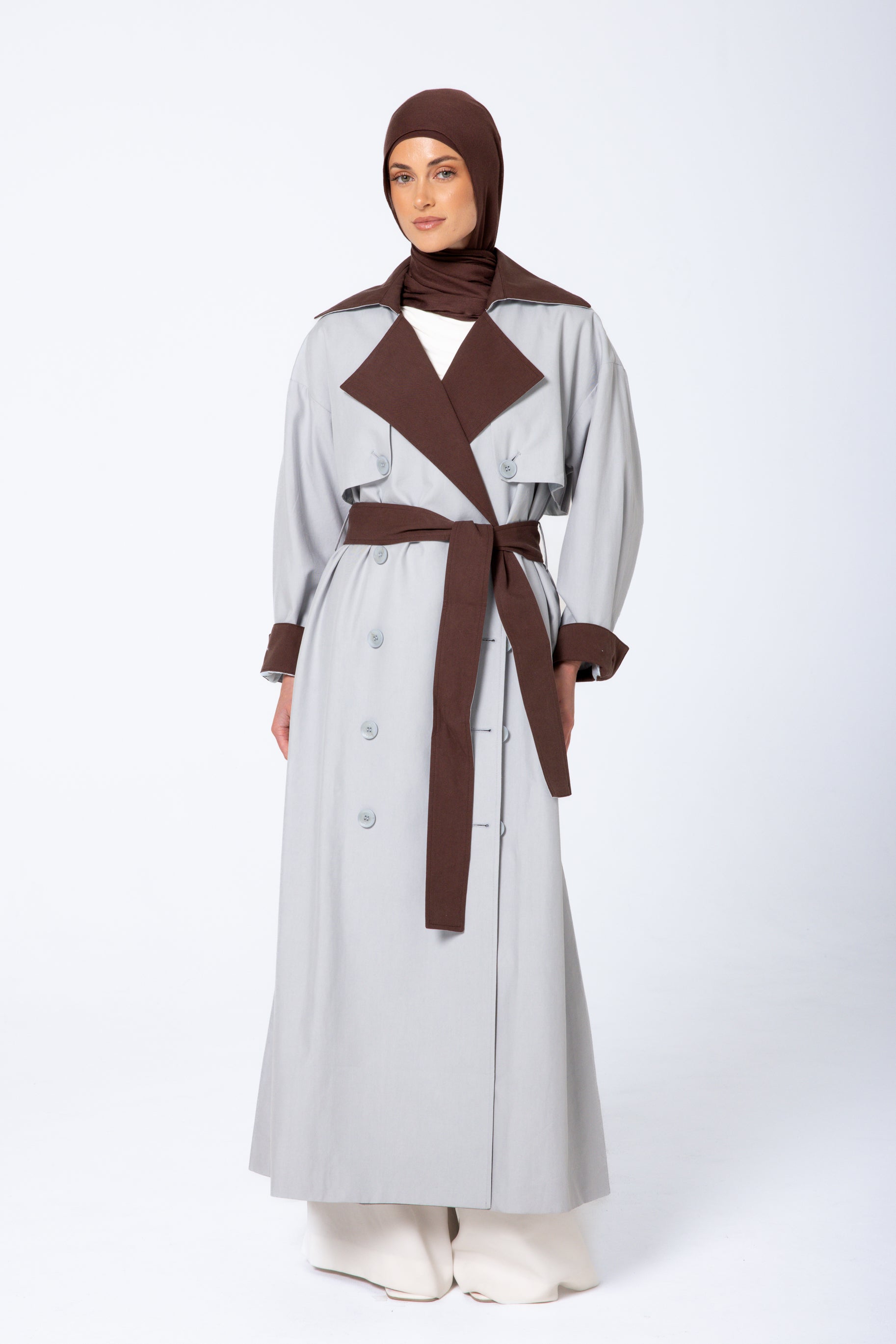 Amani Two Tone Trench Coat - Blue