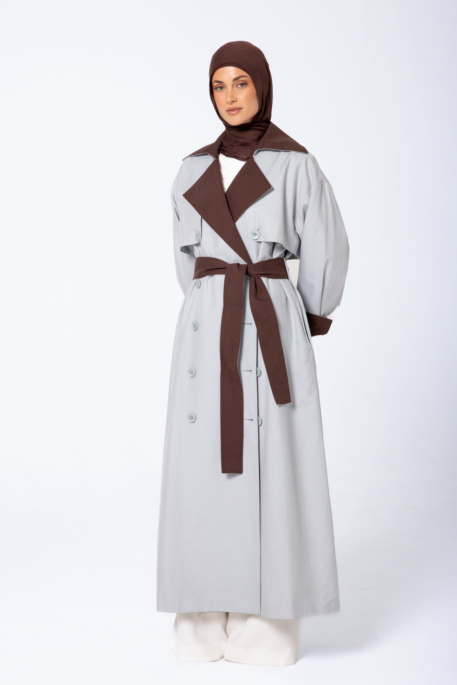 Amani Two Tone Trench Coat - Blue