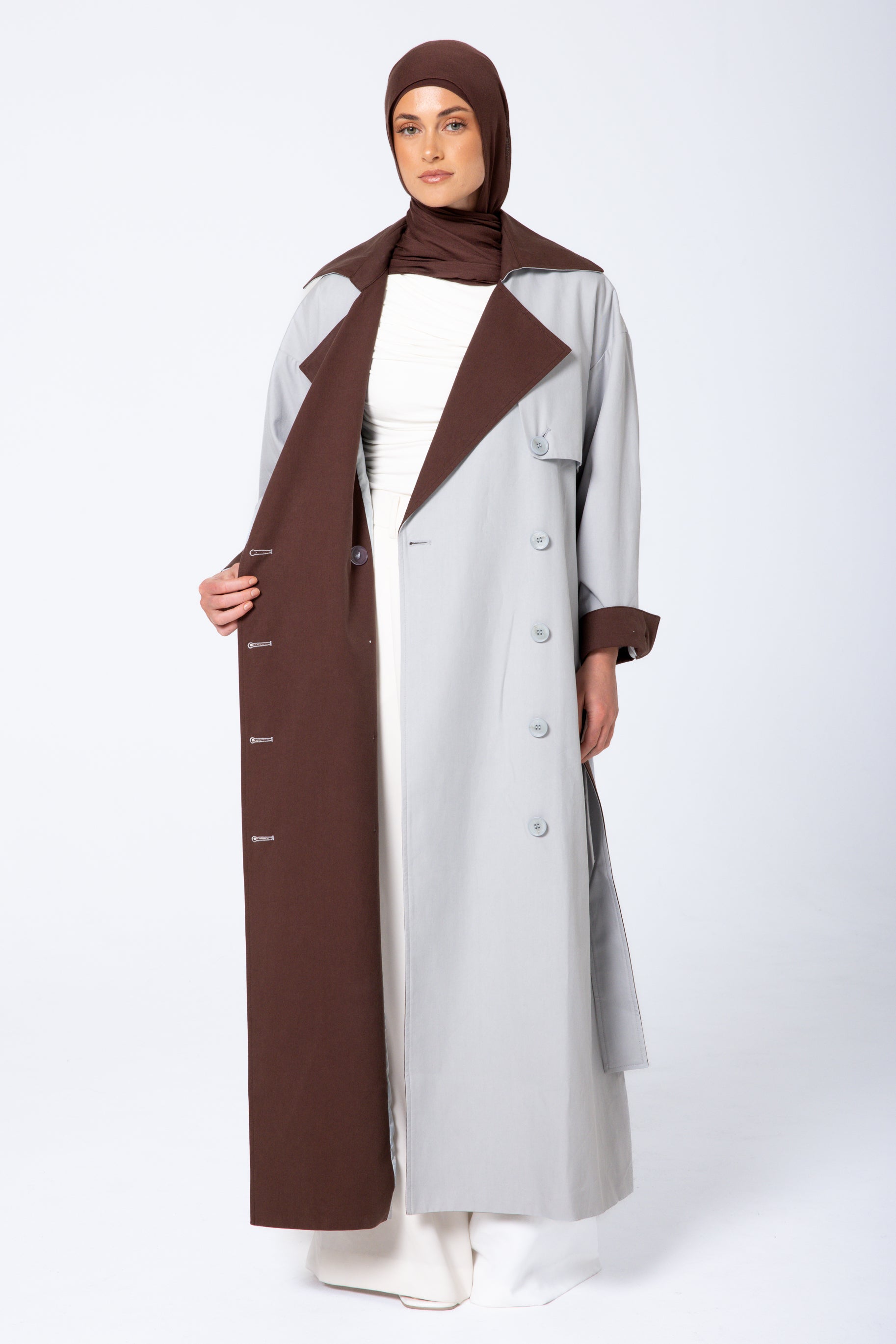 Amani Two Tone Trench Coat - Blue