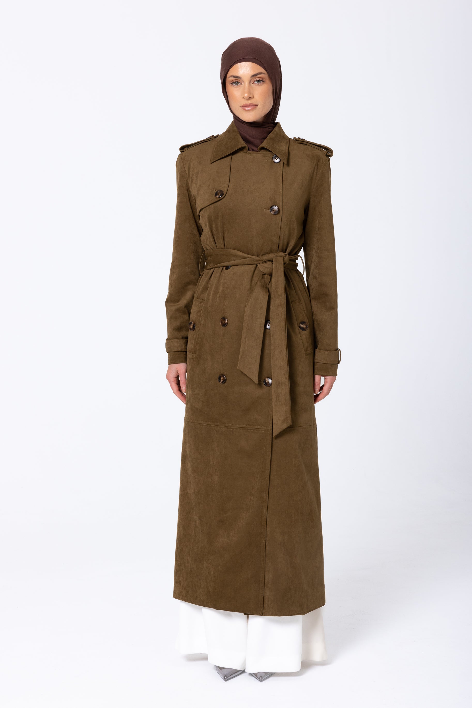Soraya Suede Trench Coat - Olive