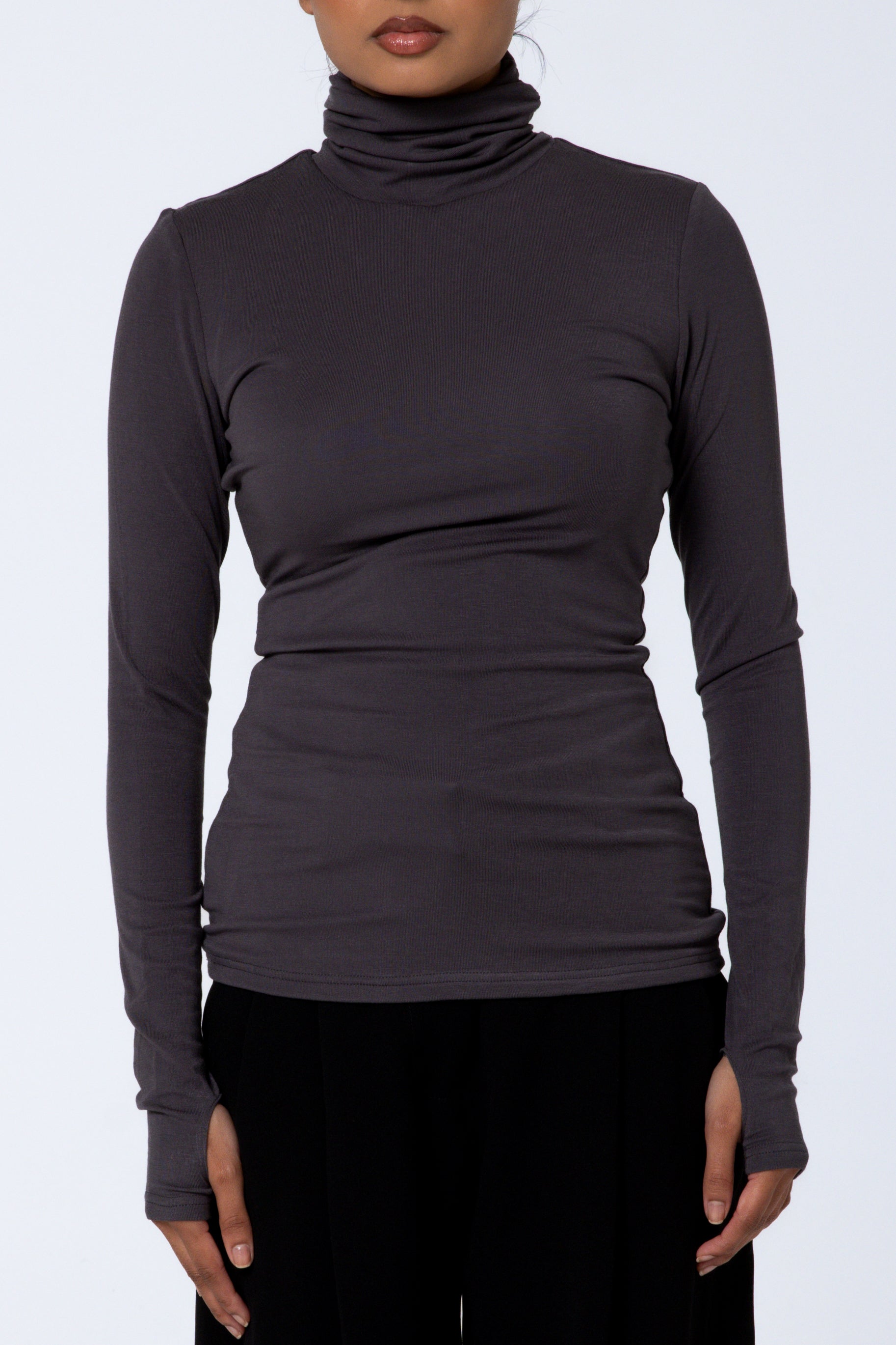 Modal Turtleneck Top - Charcoal