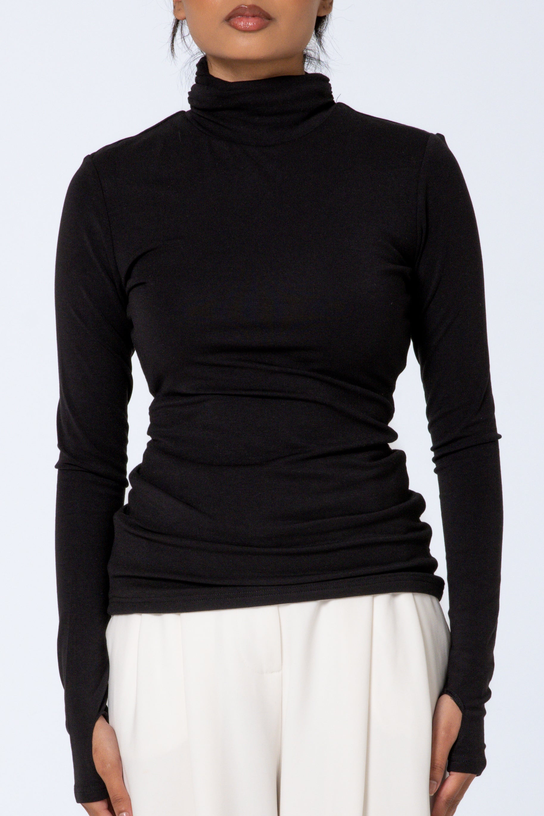 Modal Turtleneck Top - Black