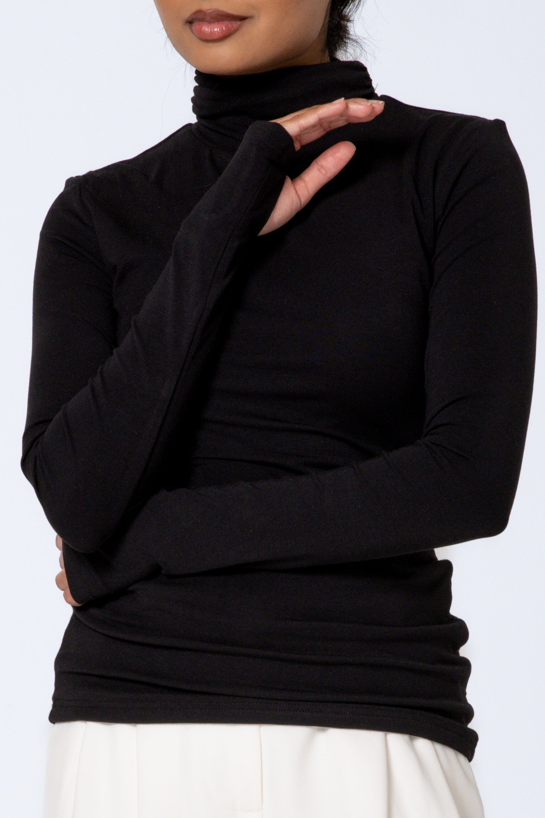Modal Turtleneck Top - Black