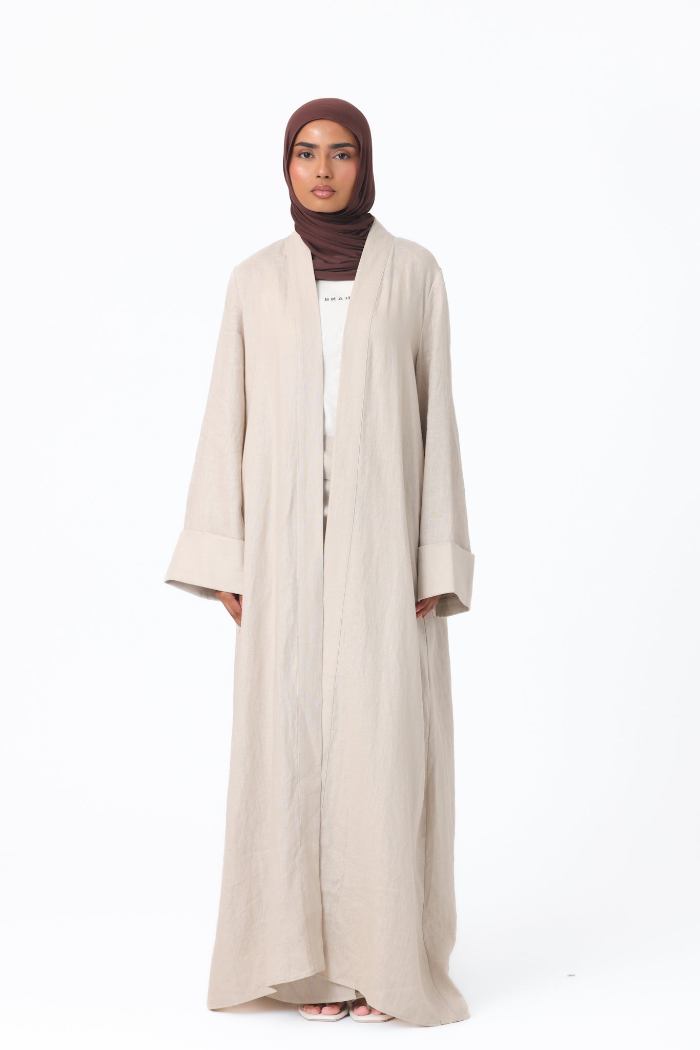 Farah Open Abaya - Natural