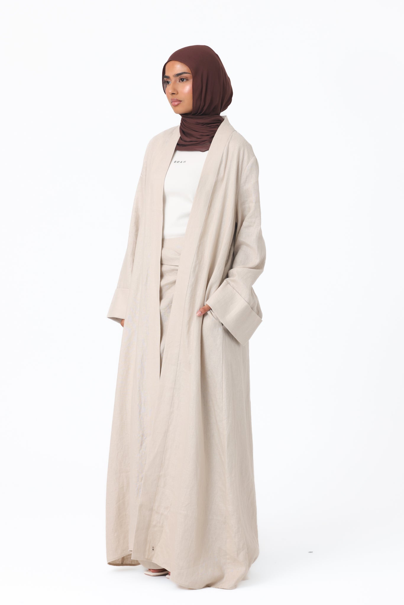 Farah Open Abaya - Natural