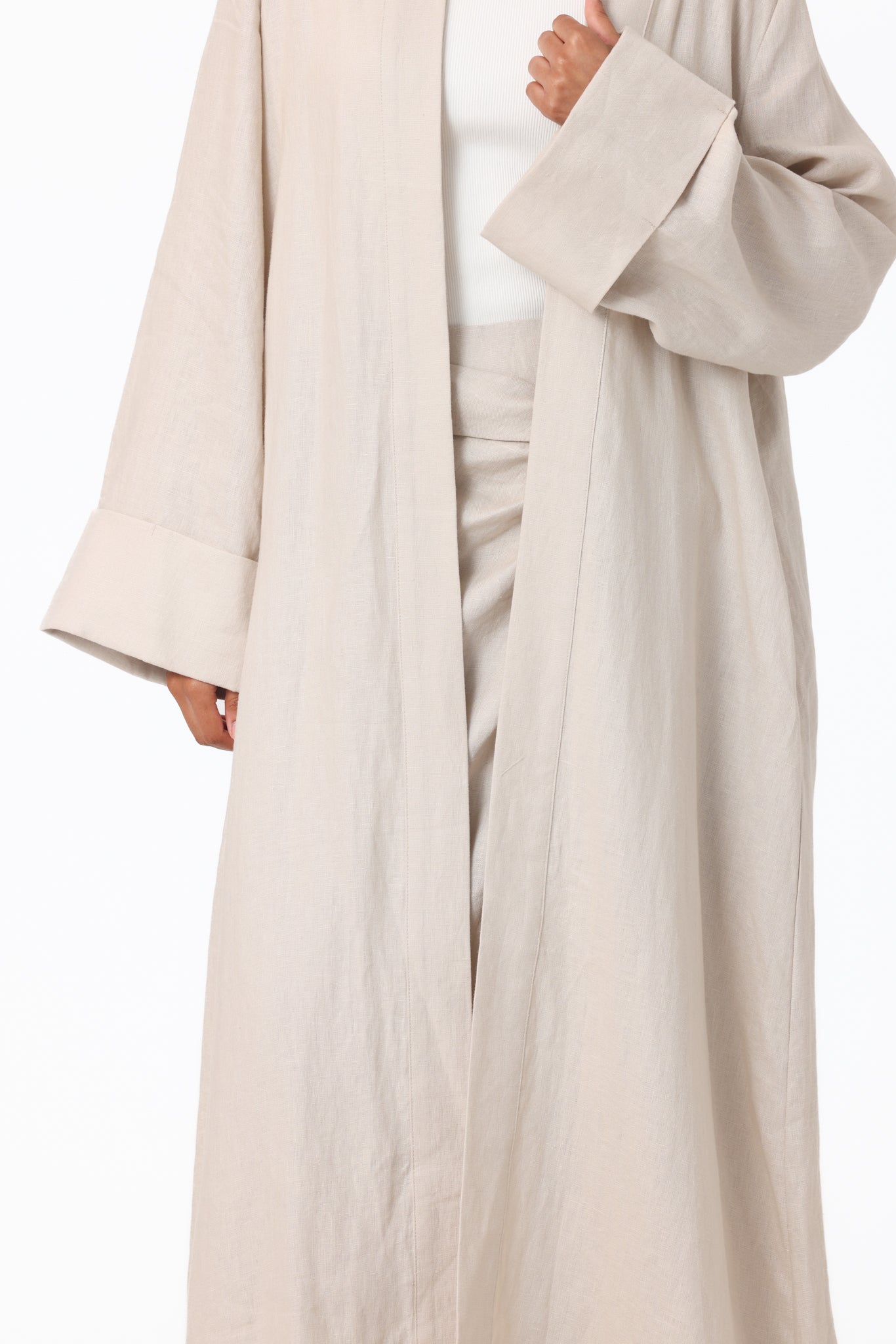 Farah Open Abaya - Natural