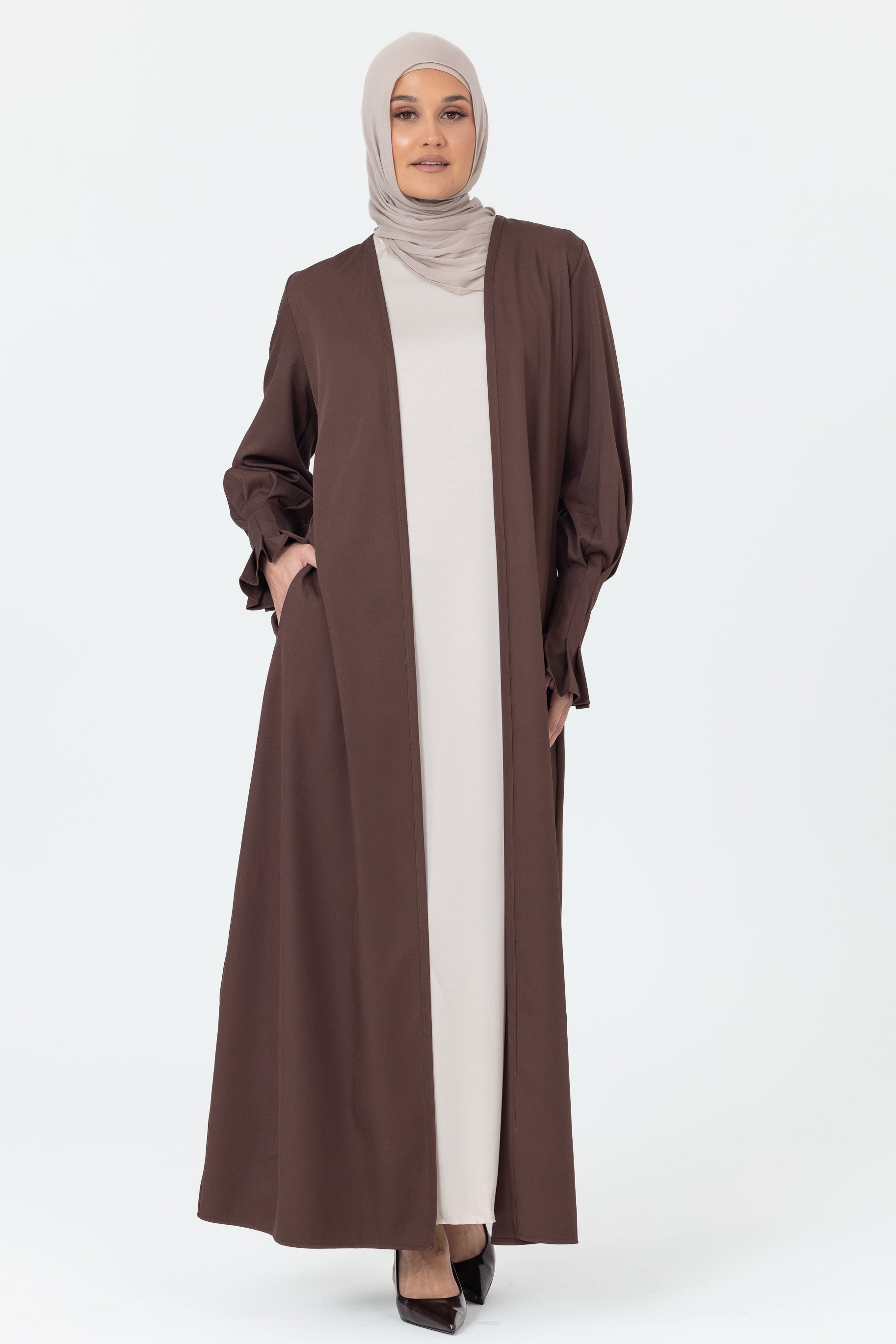 Mira Pleated Cuff Abaya - Espresso