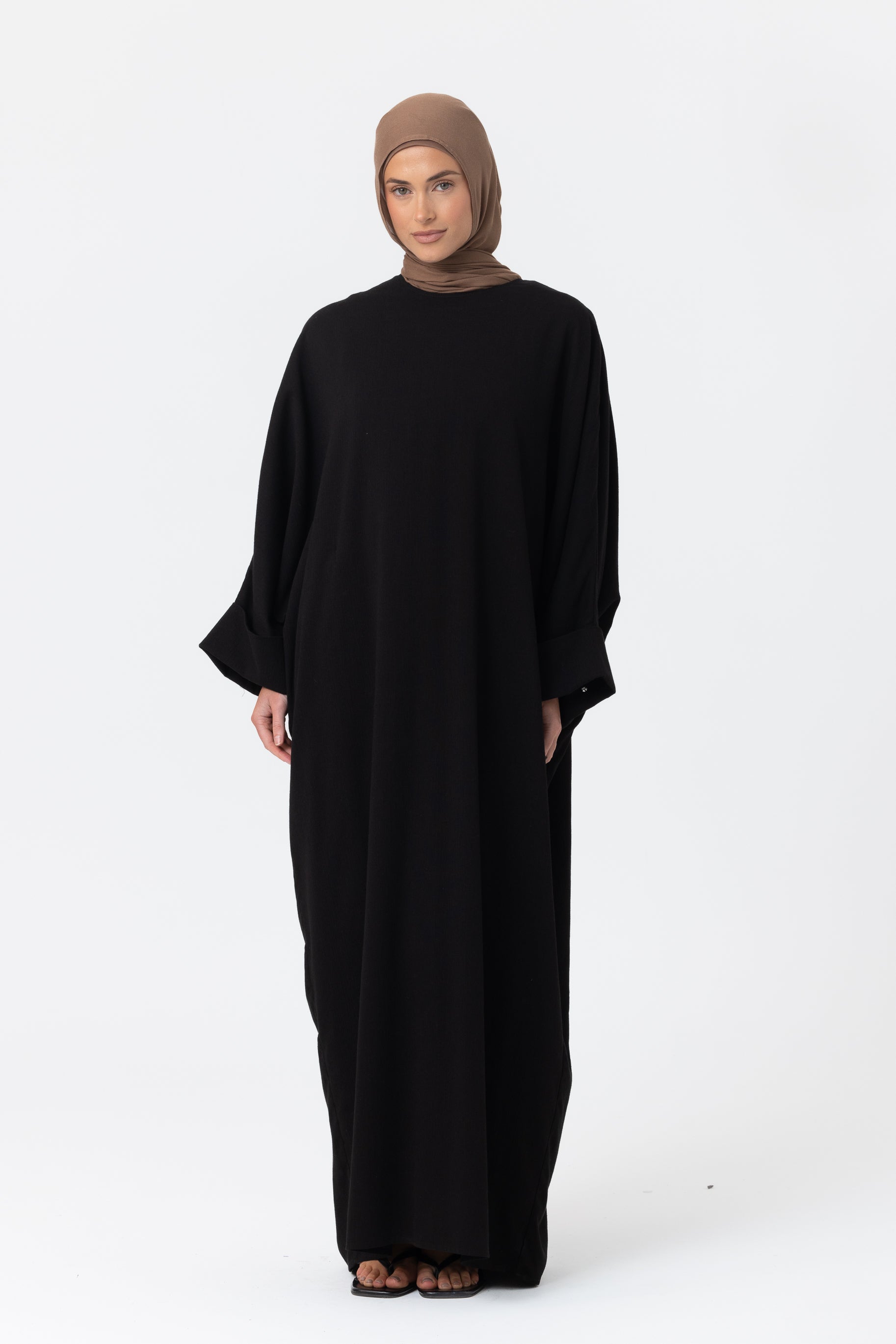 Crinkle Batwing Abaya - Onyx