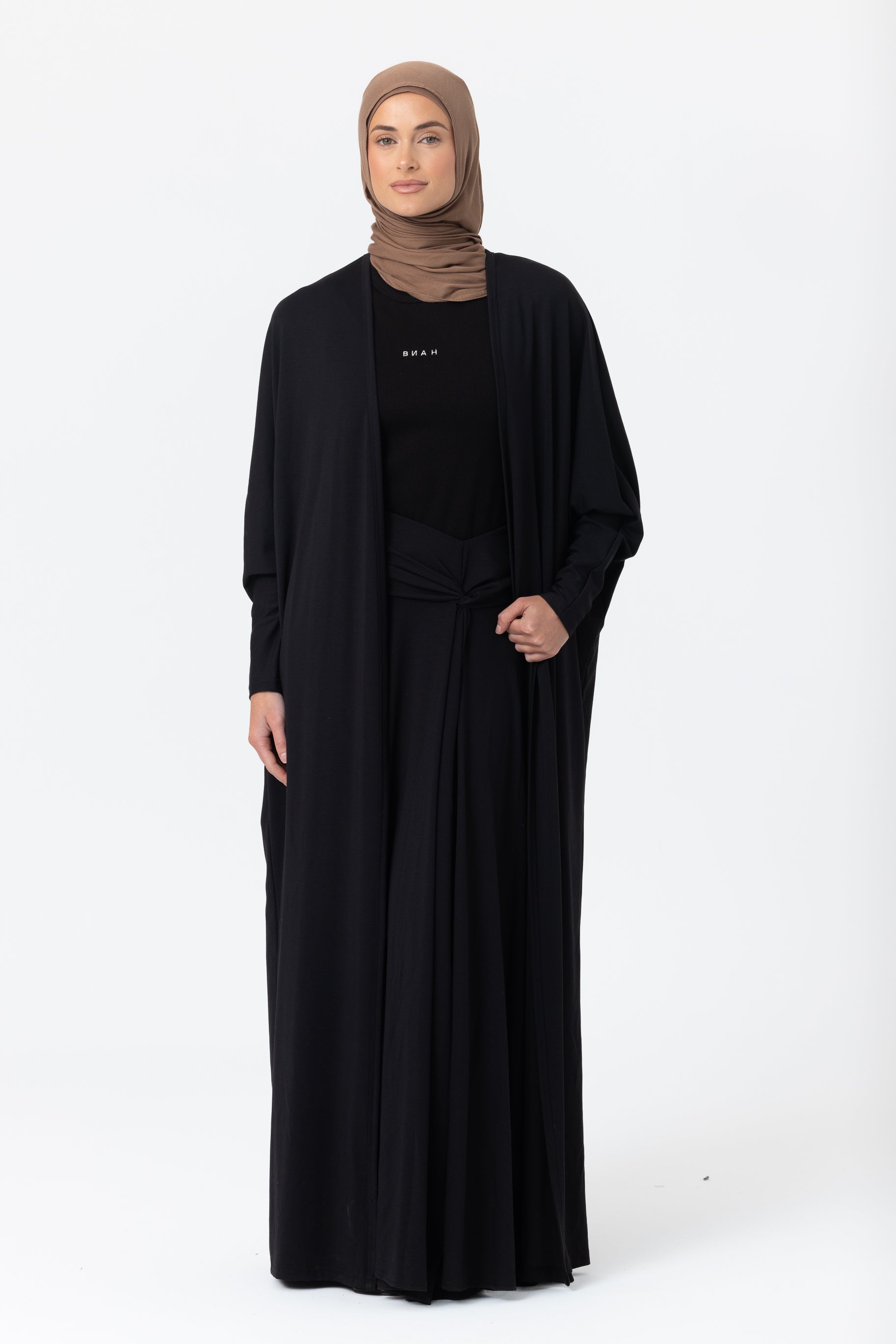 Jersey Batwing Open Abaya - Black
