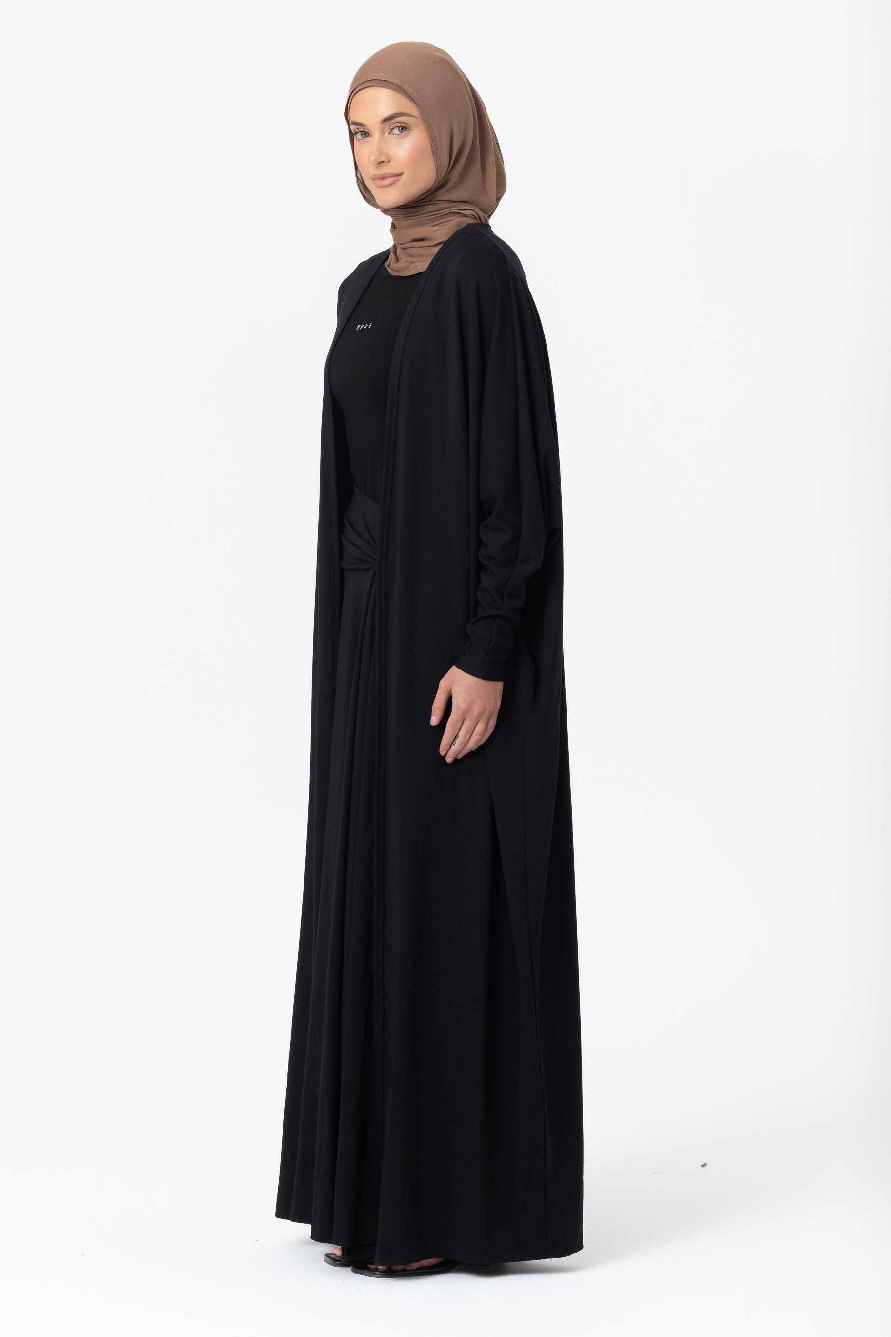 Jersey Batwing Open Abaya - Black