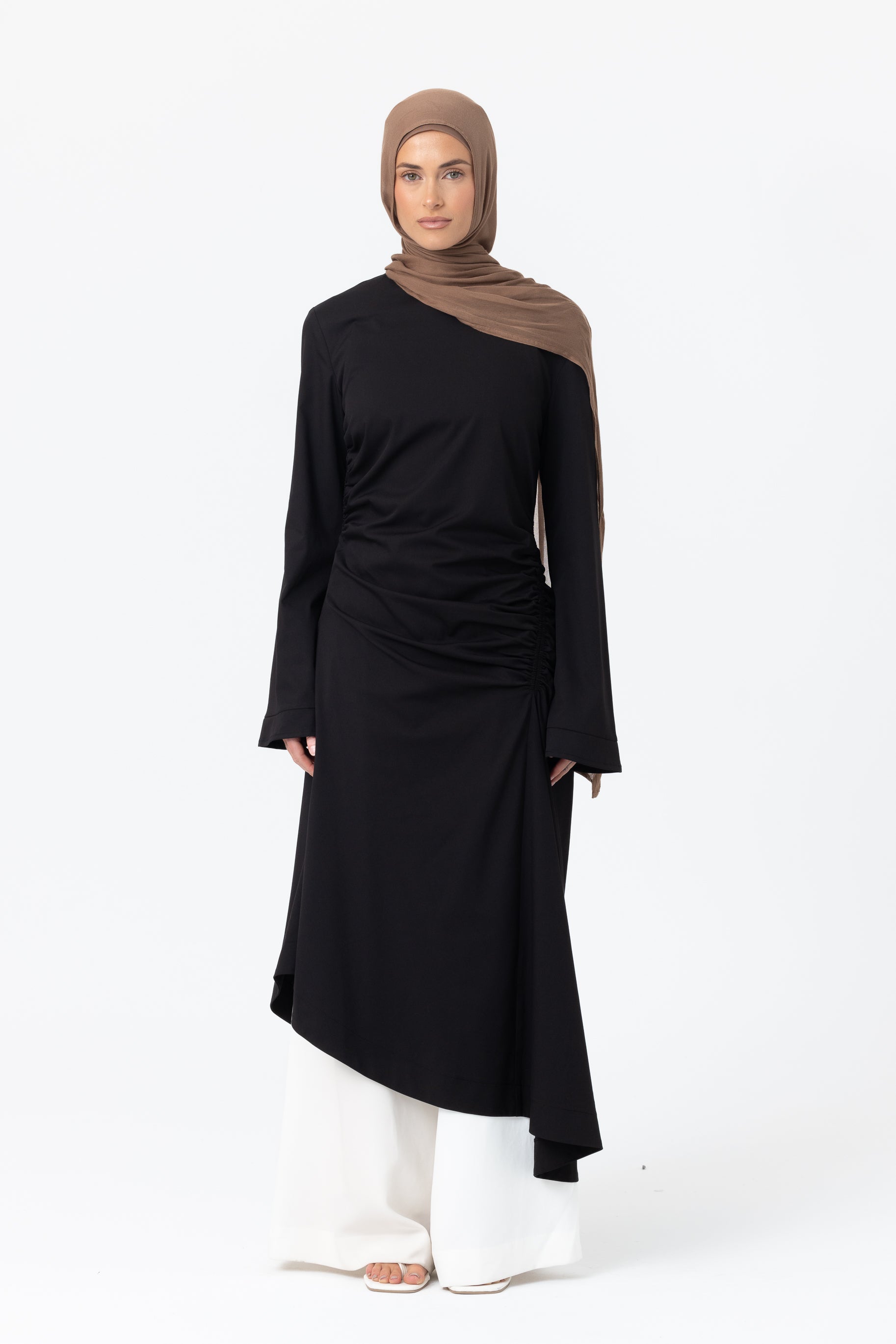 Ruched Asymmetric Tunic - Black