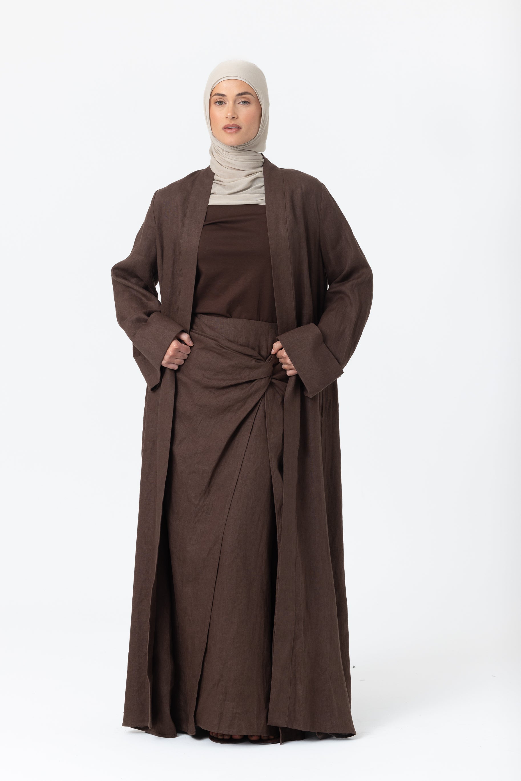 Farah Open Abaya - Cedar