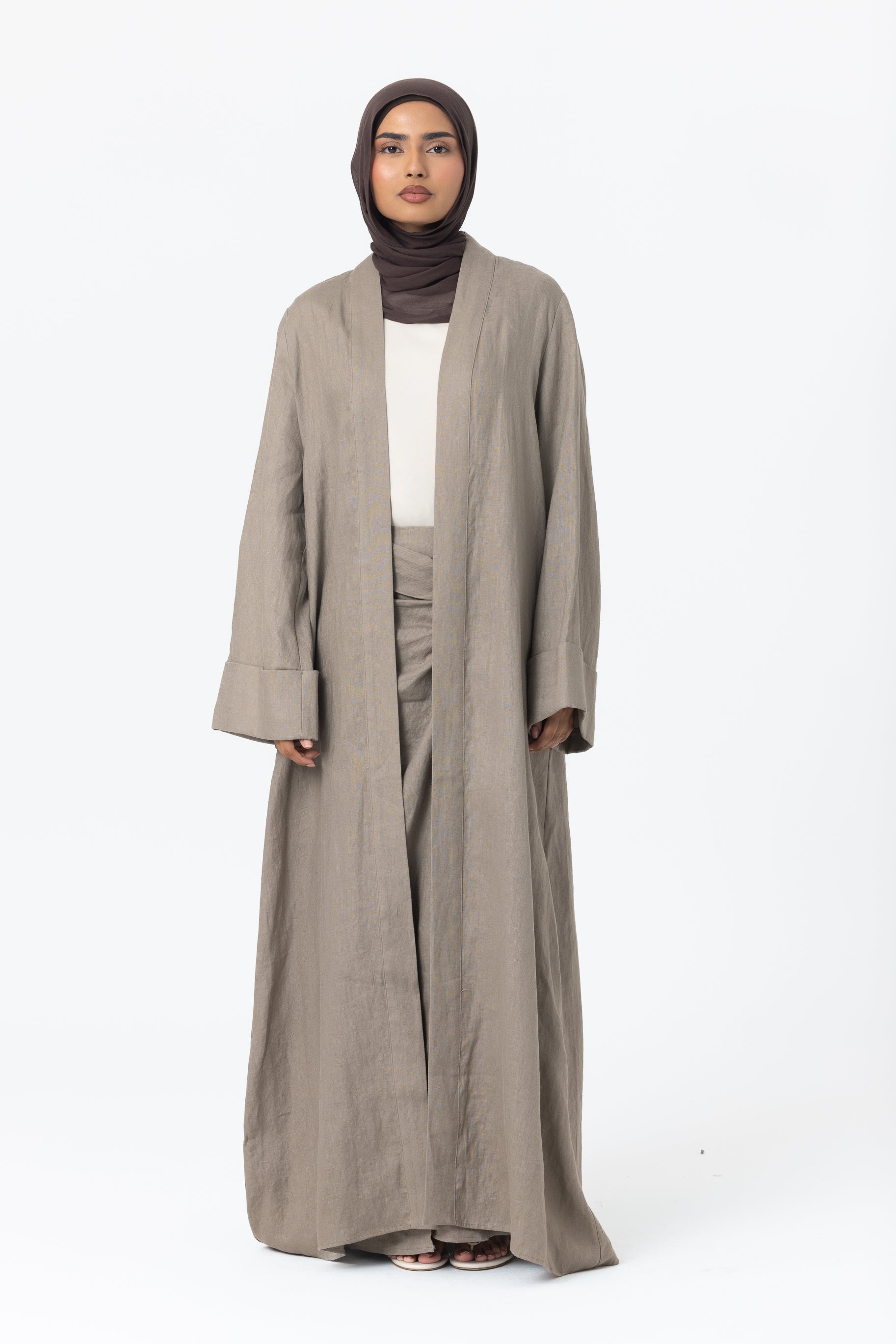 Farah Open Abaya - Muted Sage